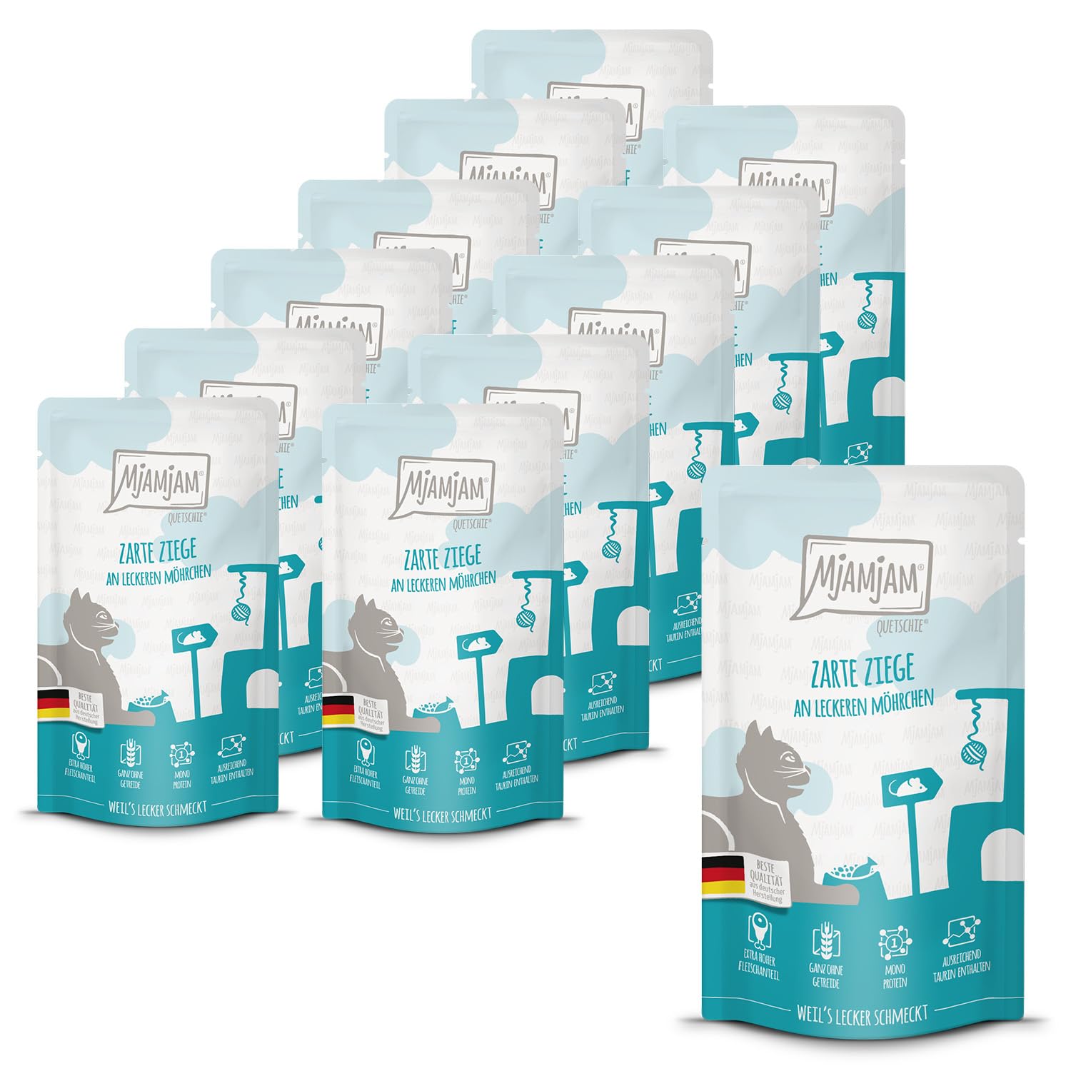 MjAMjAM - Premium Nassfutter für Katzen - saftiges Huhn an leckeren Möhrchen, 6er Pack (6 x 400 g), getreidefrei mit extra viel Fleisch