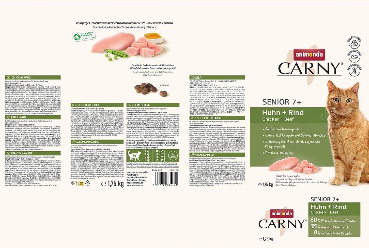 animonda Carny Katzen Trockenfutter Huhn und Rind (1 x 1,75 kg), Trockenfutter für ausgewachsene Katzen ohne Zucker und Getreide, mit frischem Hühnerfleisch und Rinderprotein