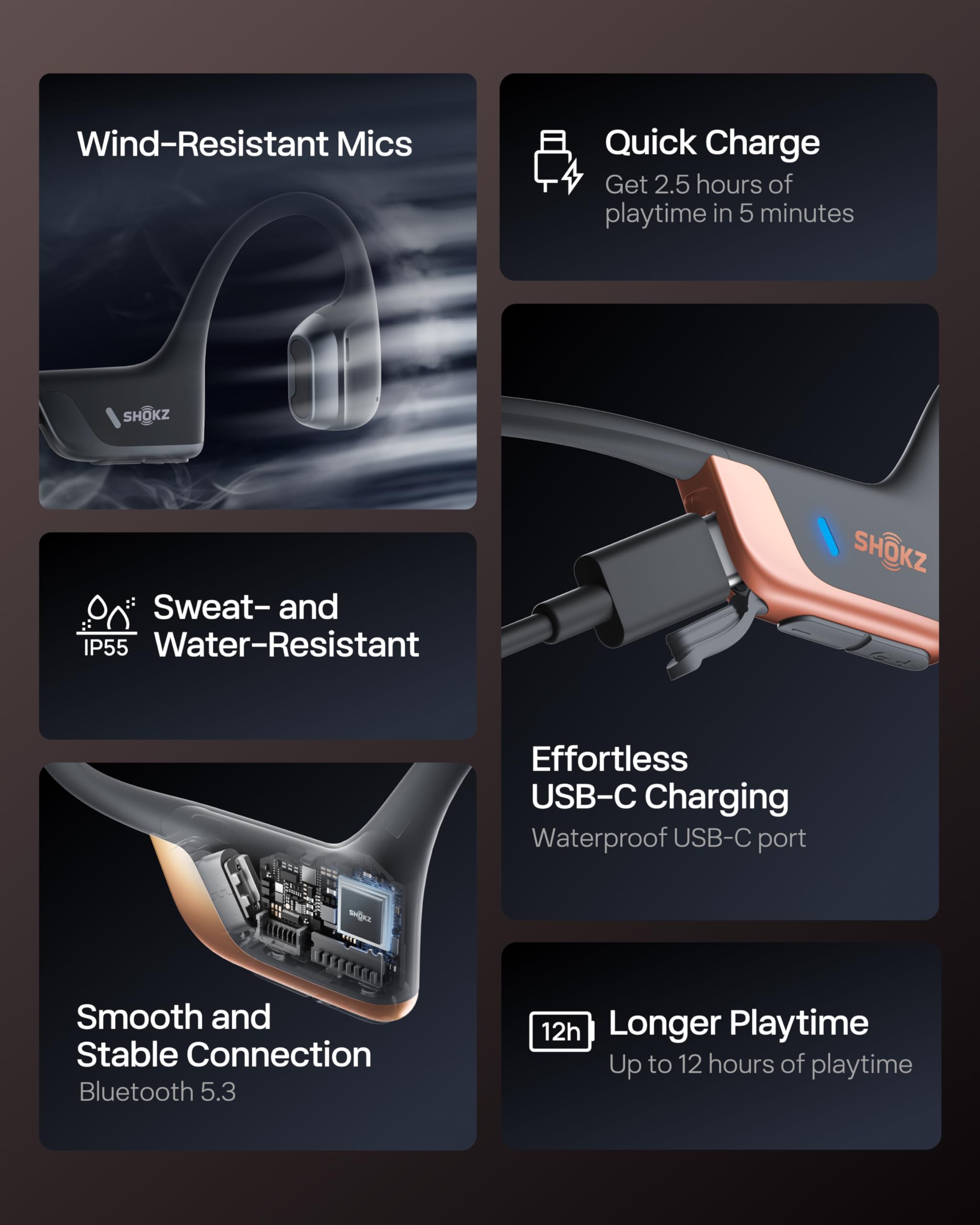 SHOKZ New OpenRun Pro 2- Bone Conduction Headphones, Open-Ear Bluetooth Wireless Sport Earphones for Running, Workouts - Sweat Resistant, Secure Comfortable Fit -Deep Bass, Smart Mic, Reflective Strip