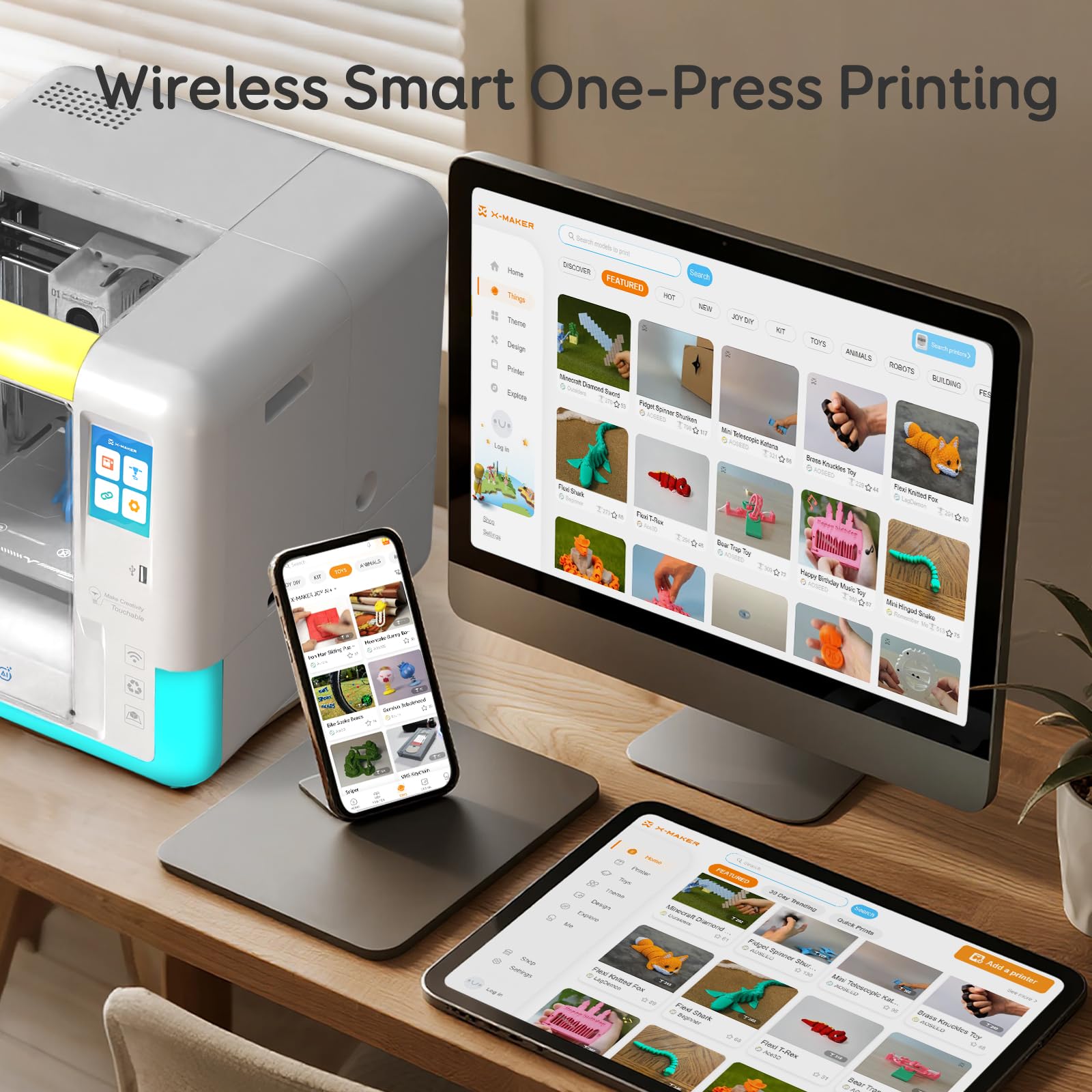 AOSEED 3D Printer for Kids & Beginners, AI-Powered Toy Maker with Leveling-Free Design, 400mm/s Speed, 17+ Design Modules, 8 PLA Filaments, Enclosed Mini 3D Printer for Home & School, X-Maker AI+