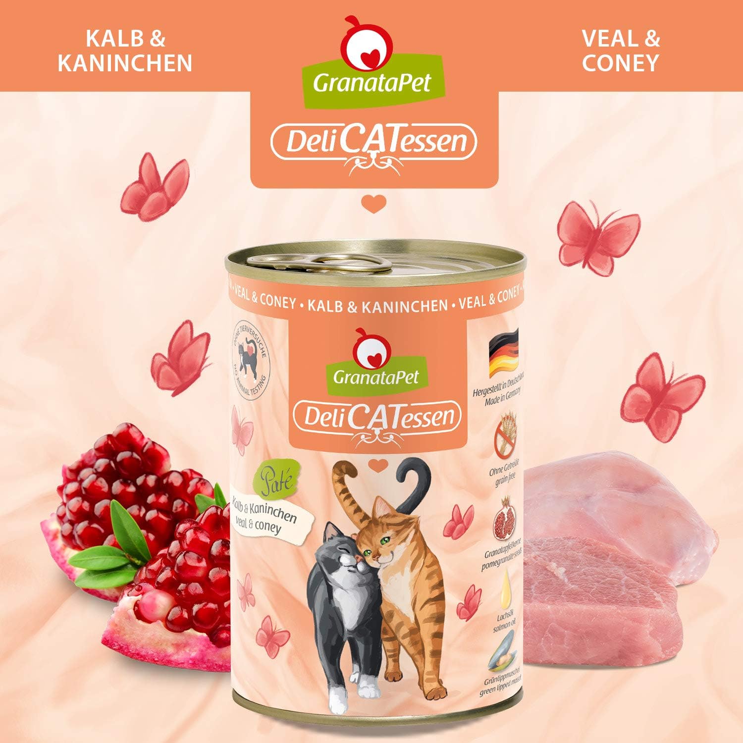 GranataPet DeliCatessen Huhn PUR, Nassfutter für Katzen, Futter ohne Getreide & ohne Zuckerzusätze, Katzenfutter mit hohem Fleischanteil & hochwertigen Ölen, 6 x 400 g