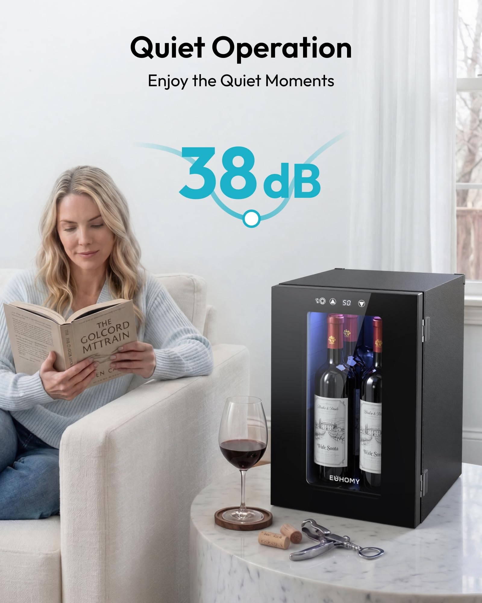 EUHOMY 25 bottle Wine Cooler Refrigerator, Freestanding Compressor Wine Fridge with Adjustable Temperature and Digital Control, Mini Fridge with Glass Door for Red White Wine, Beer, Black