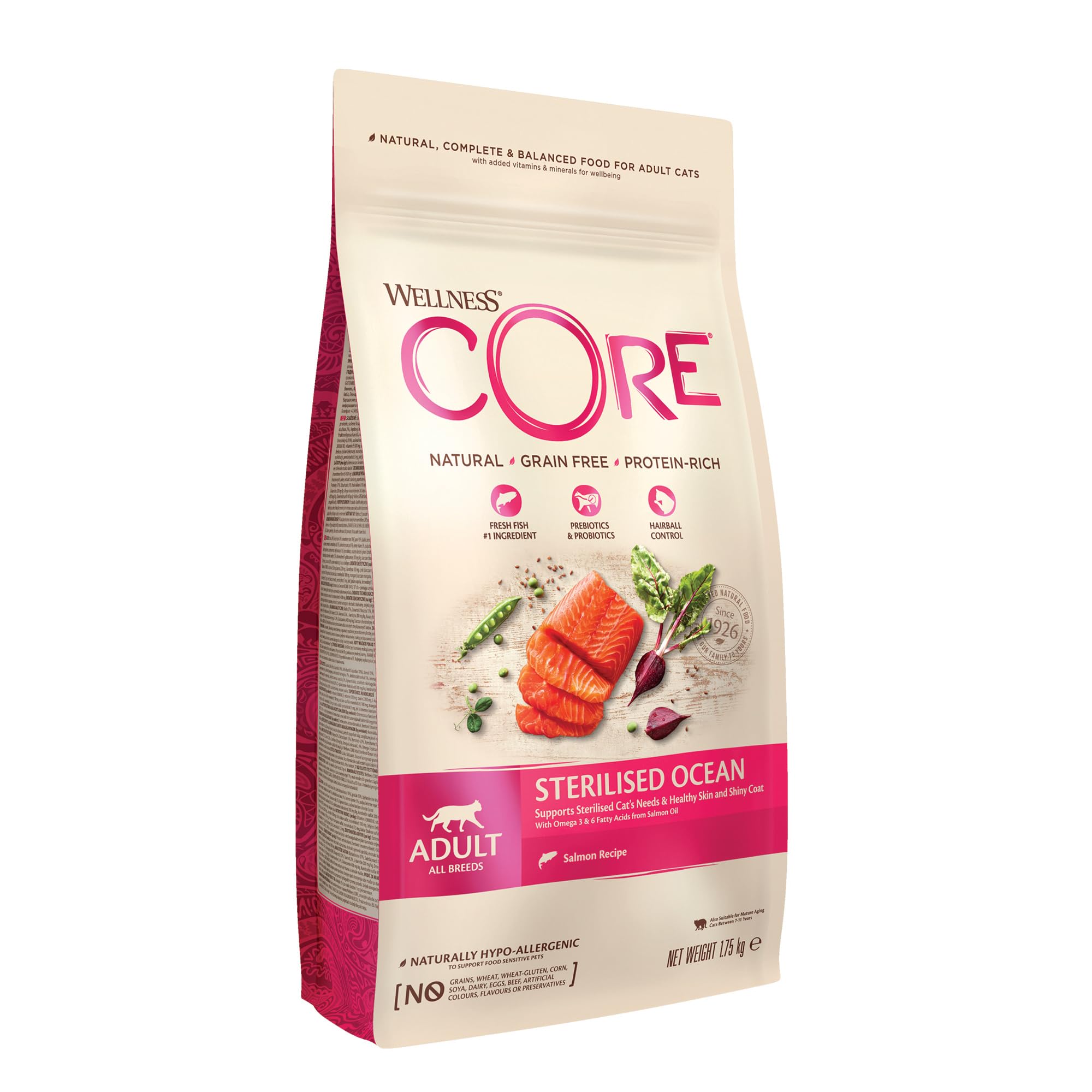 Wellness CORE Sterilised Ocean 4 kg, Lachs – Katzenfutter Trocken für sterilisierte Katzen, getreidefrei, natürlich, hypoallergen, proteinreich, unterstützt gesunde Haut und glänzendes Fell