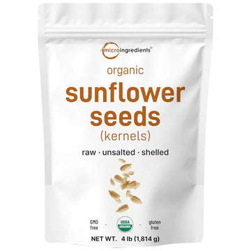 Organic Sunflower Seeds, 4lbs | Raw, Unsalted, & Shelled – Whole Kernels | Low Carb Snack | Great for Baking, Smoothies, & Salad Toppings | Non-GMO, Vegan, Plant Based