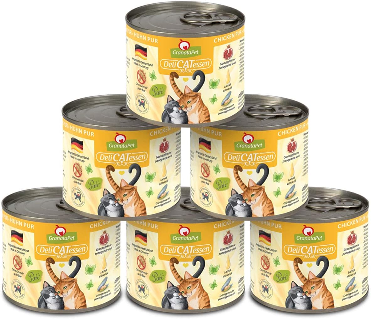GranataPet DeliCatessen Huhn PUR, Nassfutter für Katzen, Futter ohne Getreide & ohne Zuckerzusätze, Katzenfutter mit hohem Fleischanteil & hochwertigen Ölen, 6 x 400 g