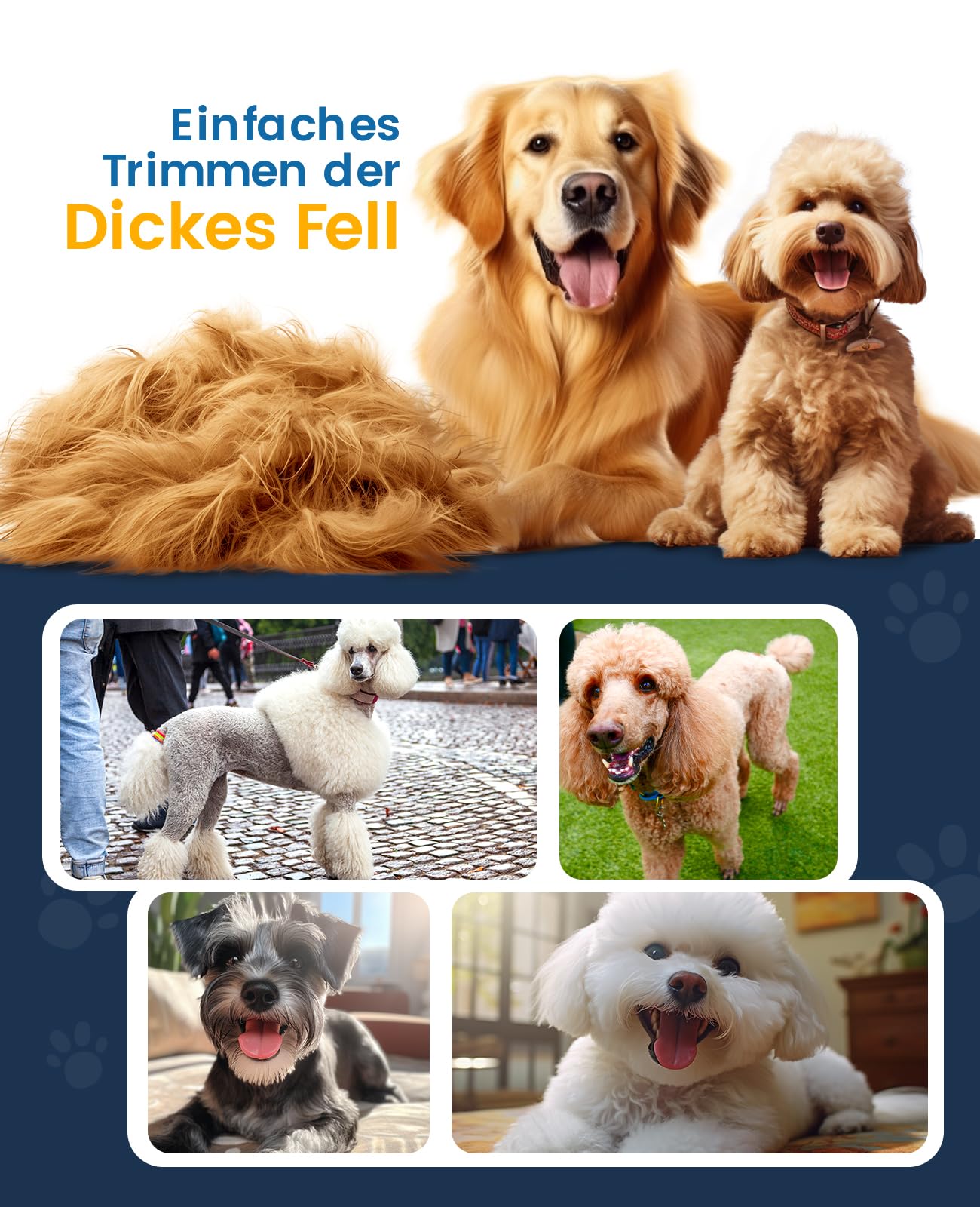 oneisall Hundeschermaschine für die Fellpflege für dickes, schweres Fell/geräuscharmer, wiederaufladbarer, kabelloser Haustierrasierer mit Edelstahlklinge/wasserdichter Hunderasierer für Hunde