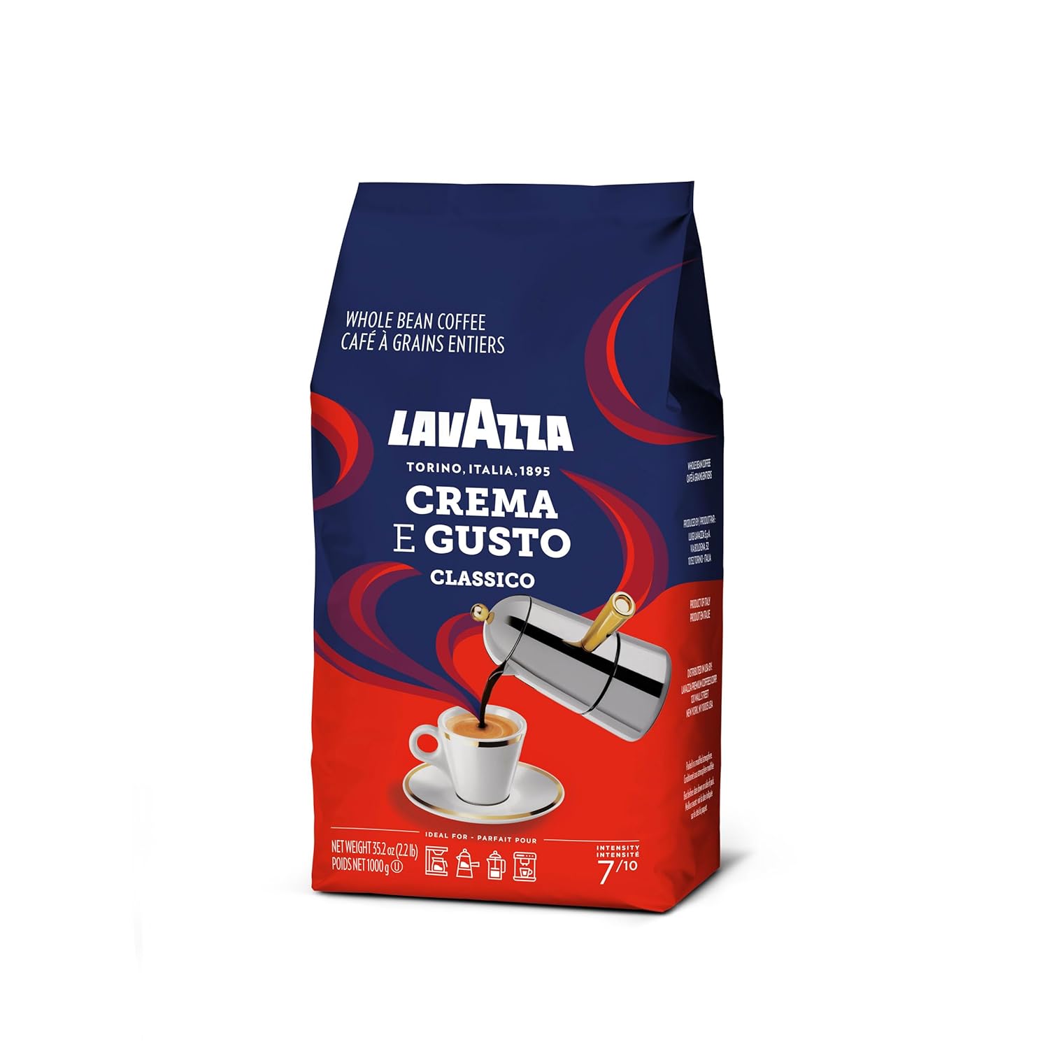 Lavazza, Crema e Aroma, Arabica und Robusta Kaffeebohnen, Ideal für Espressomaschinen, mit Schokoladigen Aromen, Reicher und Vollmundiger Geschmack, Intensität 8/10, Mittlere Röstung, 1 kg Packung