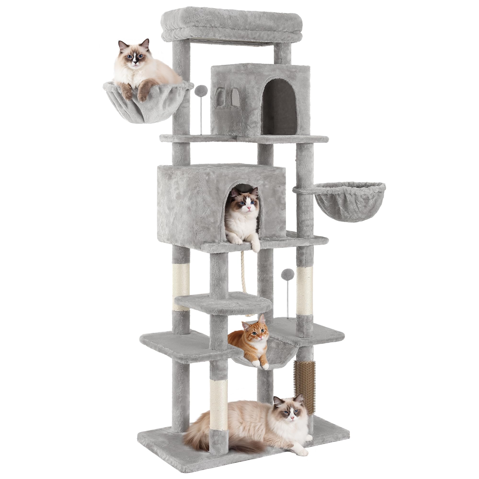 YITAHOME Kratzbaum, Katzenkratzbaum, für Große Katze, Katzenbaum, Katzenbürsten, 11 cm Dicke Stämme, Große Plattformen, Plüschkissen, Höhle, 50 x 50 x 157 cm, Beige