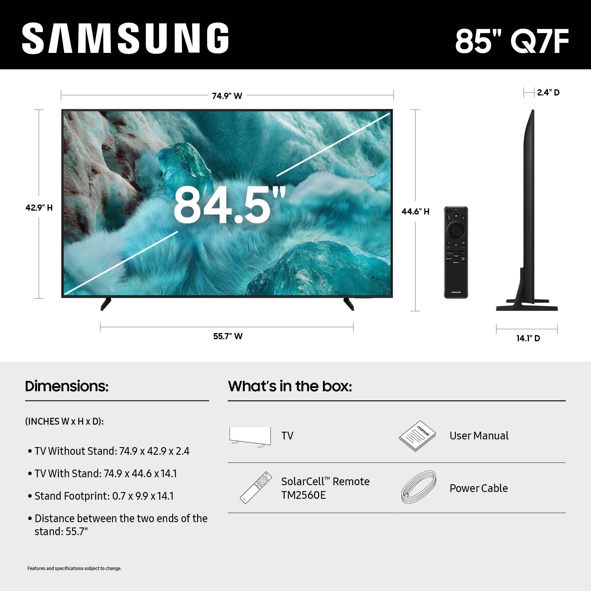 Samsung 65-Inch Class QLED Q7F Series Samsung Vision AI Smart TV (2025 Model, 65Q7F) Quantum HDR, Object Tracking Sound Lite, Q4 AI Gen1 Processor, 4K upscaling, Gaming Hub, Alexa Built-in