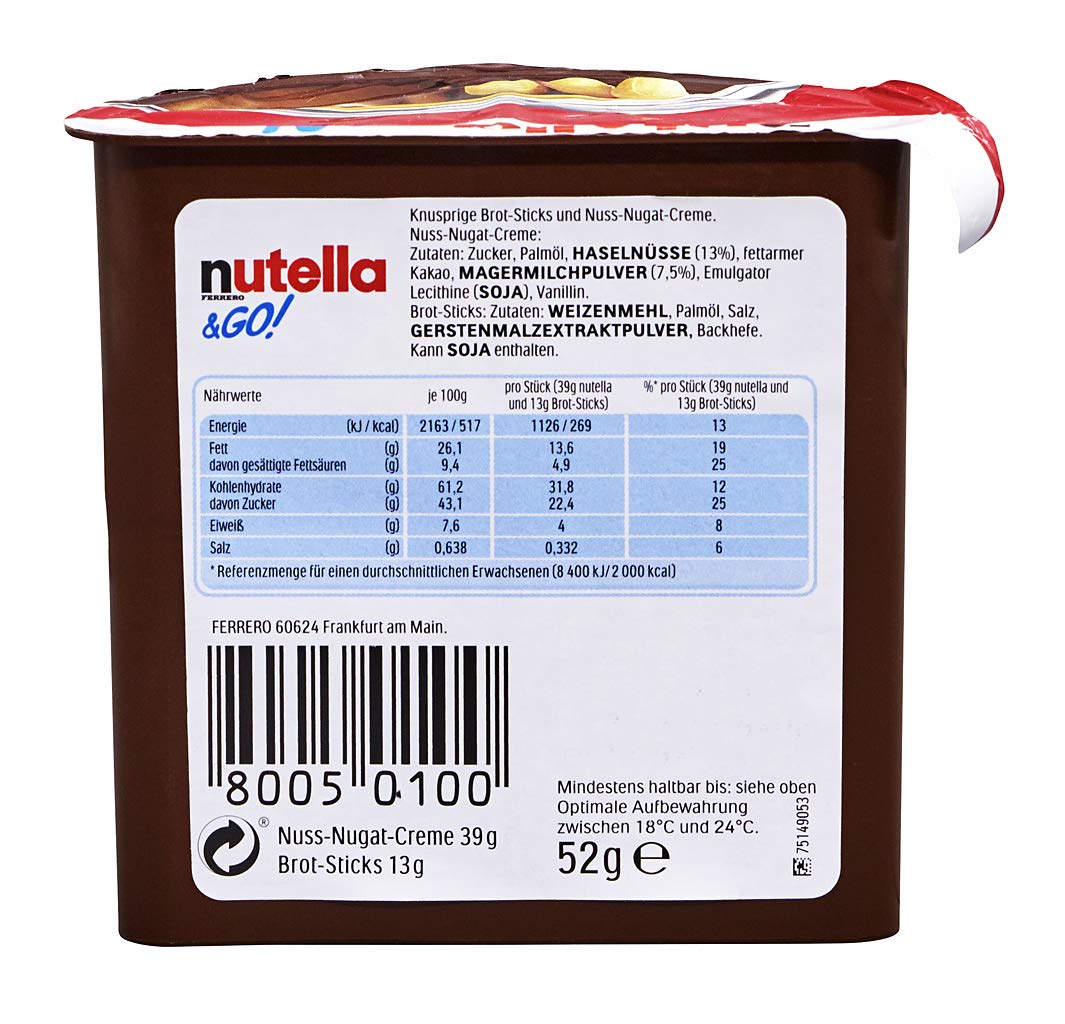 nutella - Nuss-Nougat-Creme, 1 Glas mit 750g, leckere Haselnuss-Schoko-Creme als Aufstrich oder für Rezepte
