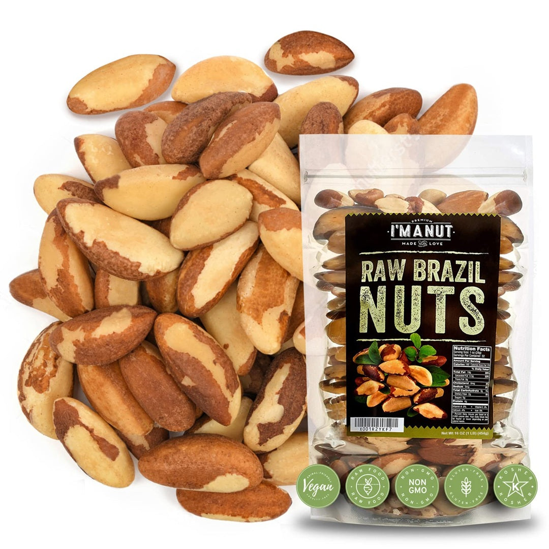 Premium Wild Harvested Raw Brazil Nuts, 1 lb (16oz) – High Selenium, Batch Tested Peanut & Gluten Free, Non-GMO, Kosher, Resealable Bag