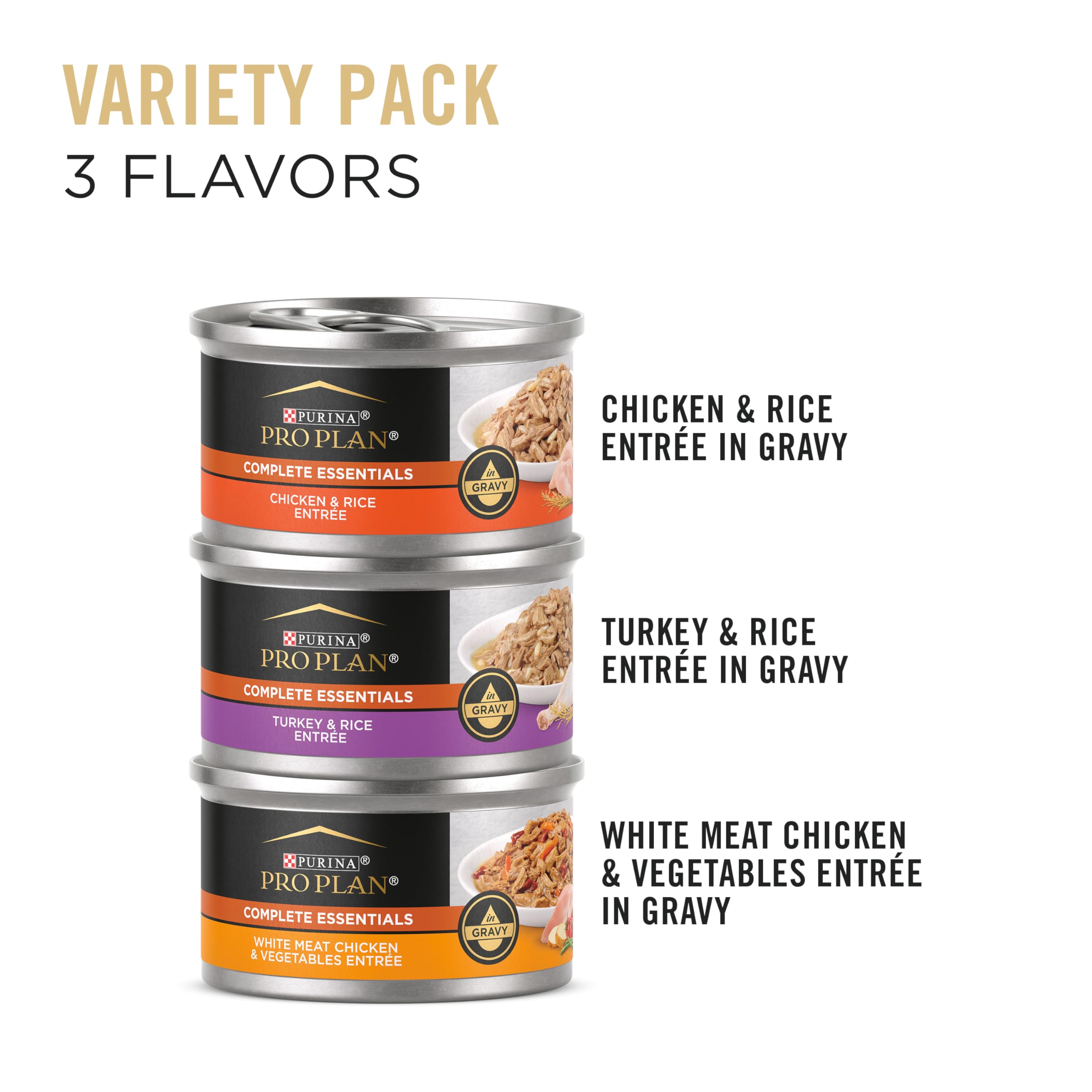 Purina Pro Plan Gravy, High Protein Wet Cat Food Variety Pack, Complete Essentials Chicken and Turkey Favorites - (Pack of 24) 3 oz. Cans