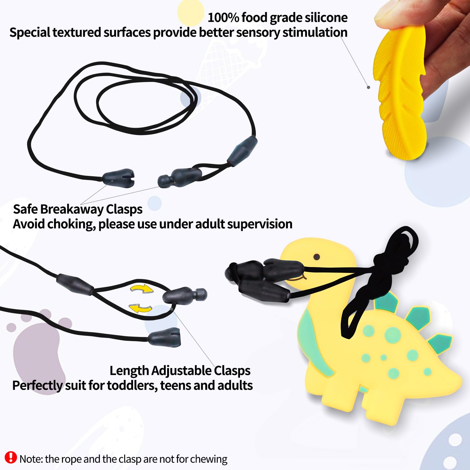 Kaukette für Kinder, 6 Stück Sensory Kauen Halskette, Silikon Beißring für Baby, Autismus Spielzeug für Jungen und Mädchen, Perfekt für Kinder mit ADHS, Zahnen, Beißende, Fingernägel Kauen (Blau)