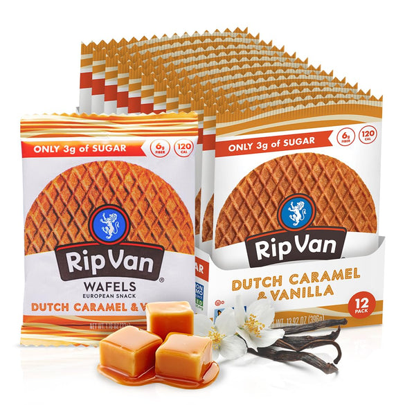 Rip Van Wafels Snickerdoodle Stroopwafels, Healthy Snacks, Non-GMO, Keto Friendly, Office Snacks, Low Sugar (3g), Low Calorie, 12 Pack