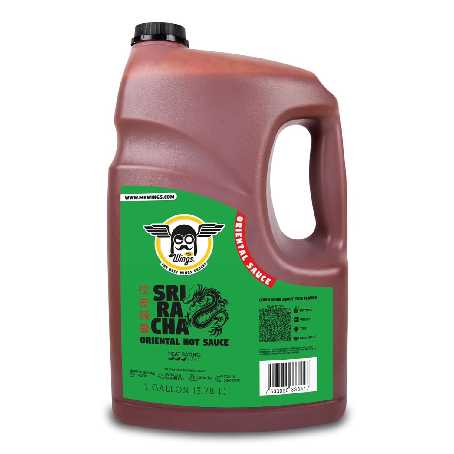 Mr. Wings Sweet Mango Mild Sauce 1 Gallon (128 Fl Oz). Sweet and spicy delight, perfect for boneless chicken, fries, drinks, and your favorite snacks. Large bulk sauce.