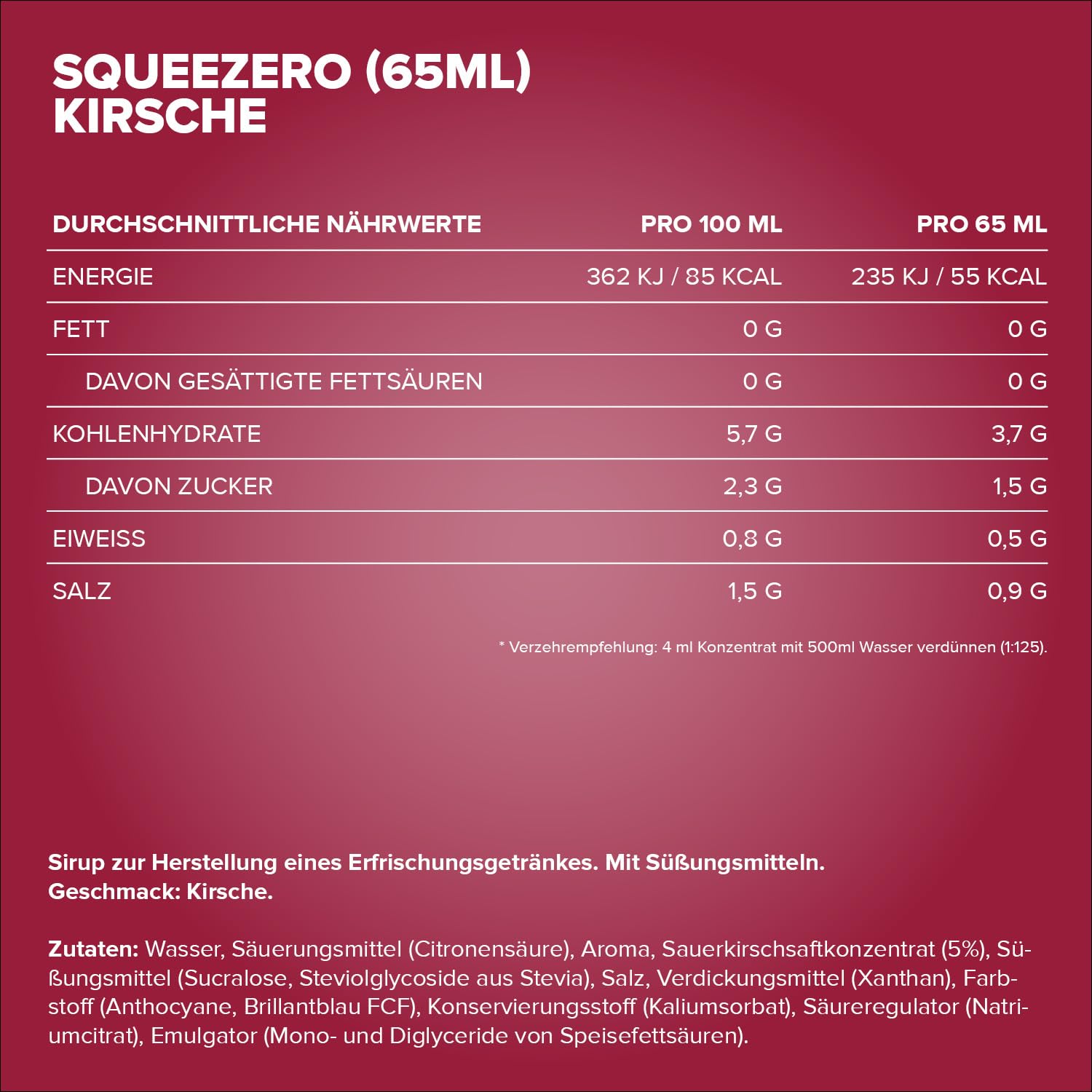 IronMaxx SqueeZero - Raspberry 65ml | Sirup, Erfrischendes Geschmackserlebnis für 8 Liter, Zuckerfrei und Kalorienfrei in 100ml verzehrfertigem Getränk