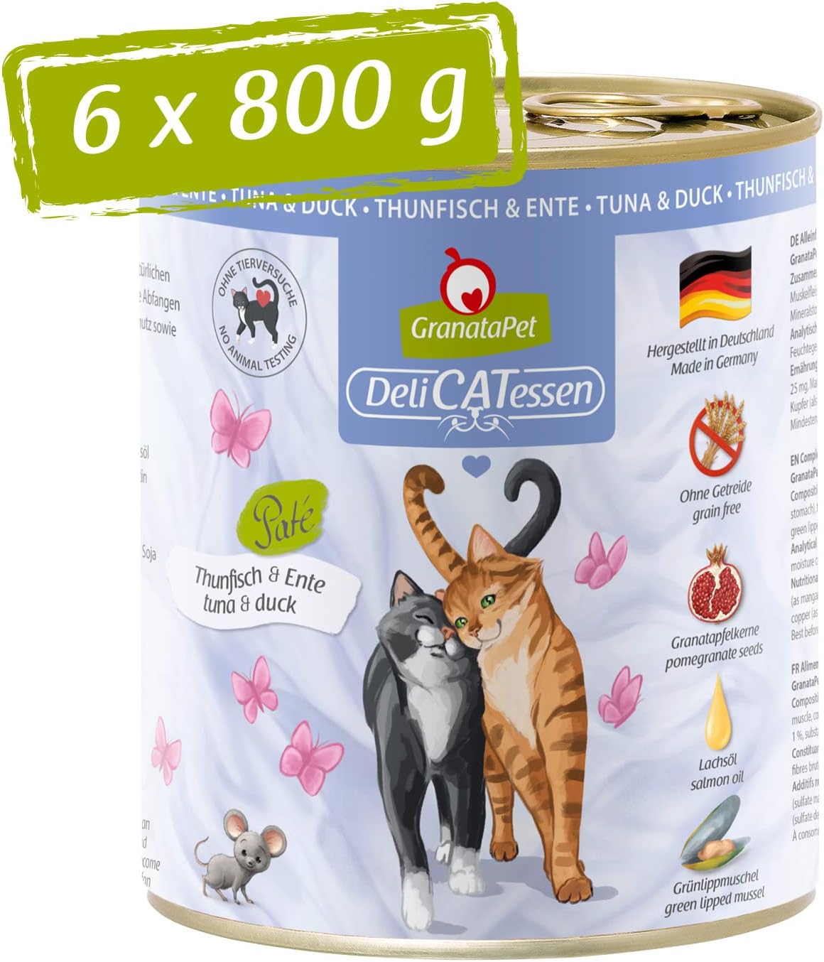 GranataPet DeliCatessen Huhn PUR, Nassfutter für Katzen, Futter ohne Getreide & ohne Zuckerzusätze, Katzenfutter mit hohem Fleischanteil & hochwertigen Ölen, 6 x 400 g