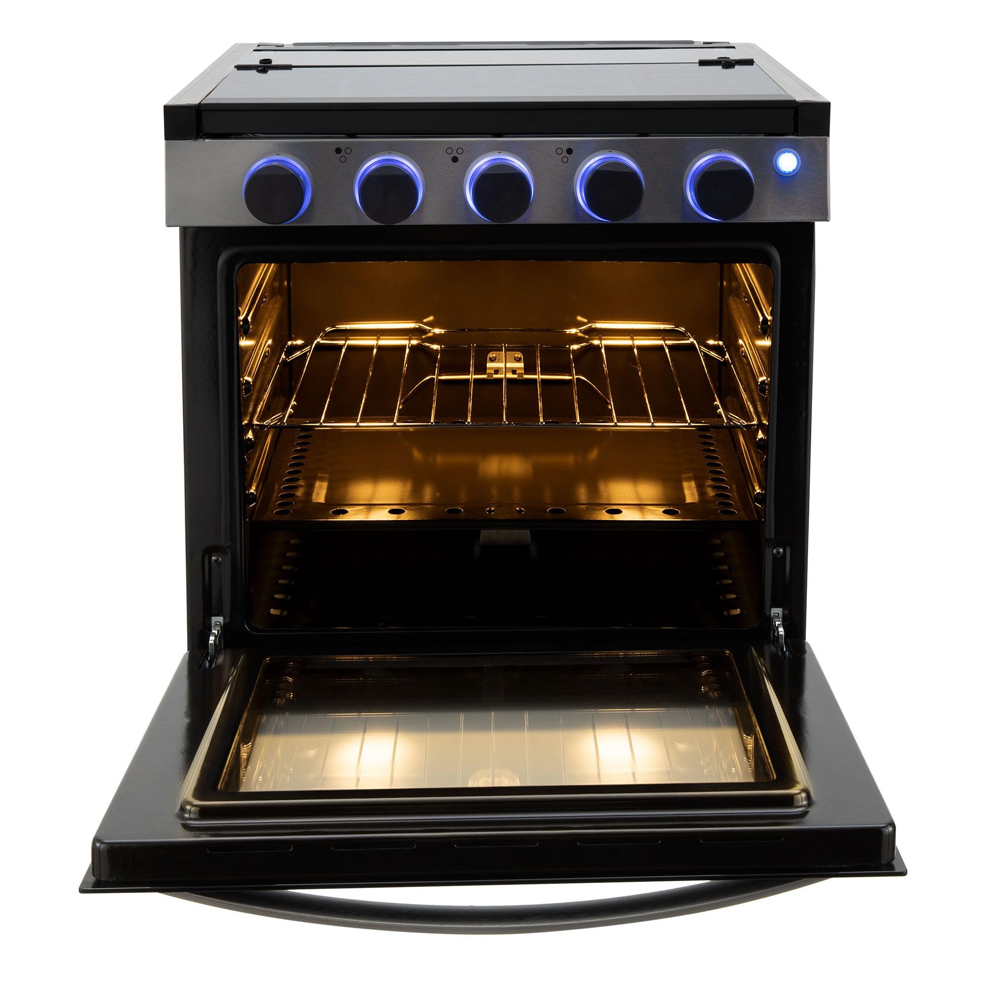 RecPro RV Stove | Gas Range 21" Tall | Optional Vented Range Hood | 3 Burner | 1.8 Cu. Ft | 7100 BTU | Black or Silver Color Options (Silver, No Vented Range Hood)