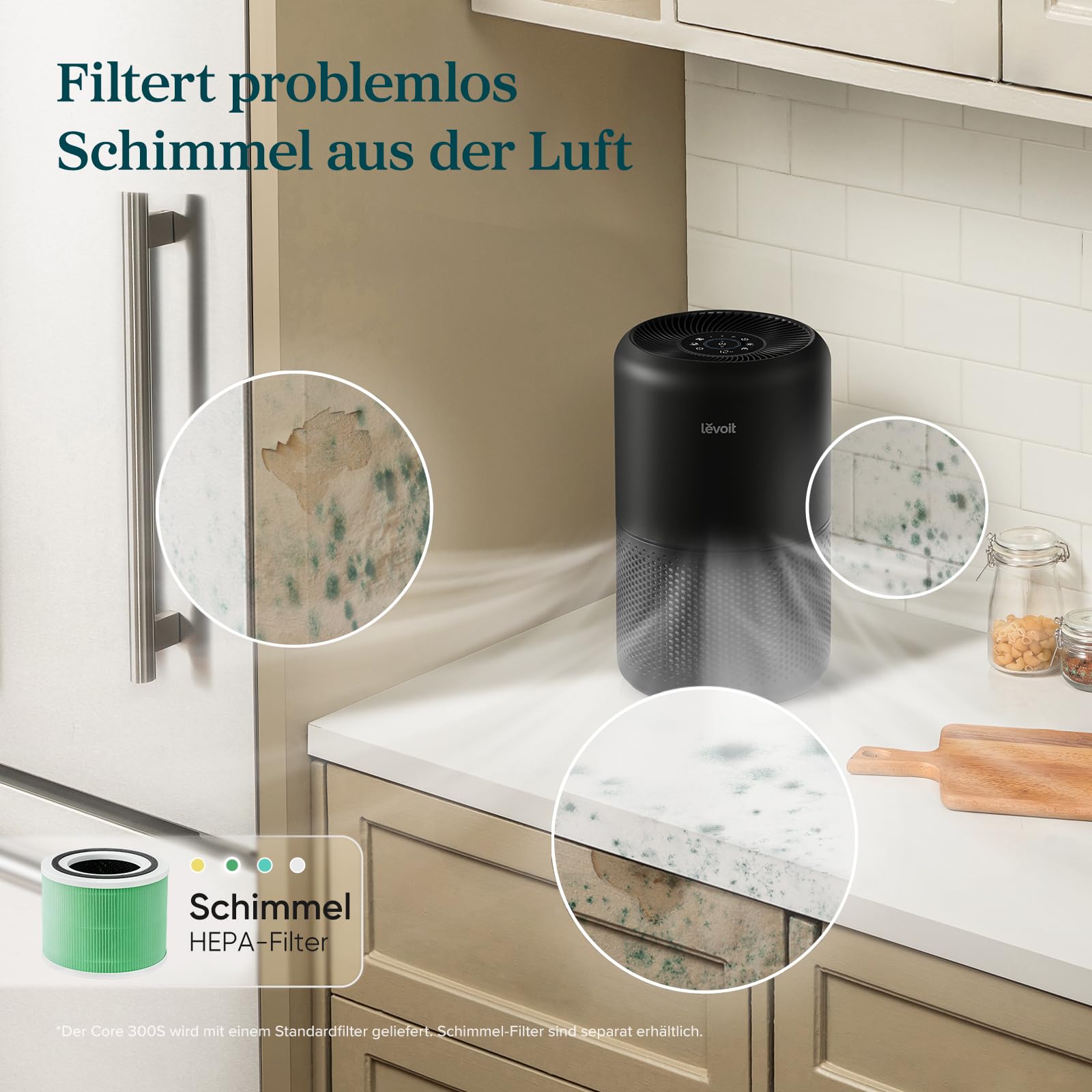 Levoit Luftreiniger mit HEPA Luftfilter gegen 99,97 Prozent Schimmel Staub Pollen Tierhaare, Luftqualitäts-Feedback und Auto-Modus, CADR 240m³/h für Raucherzimmer, bis zu 50m², Weiß