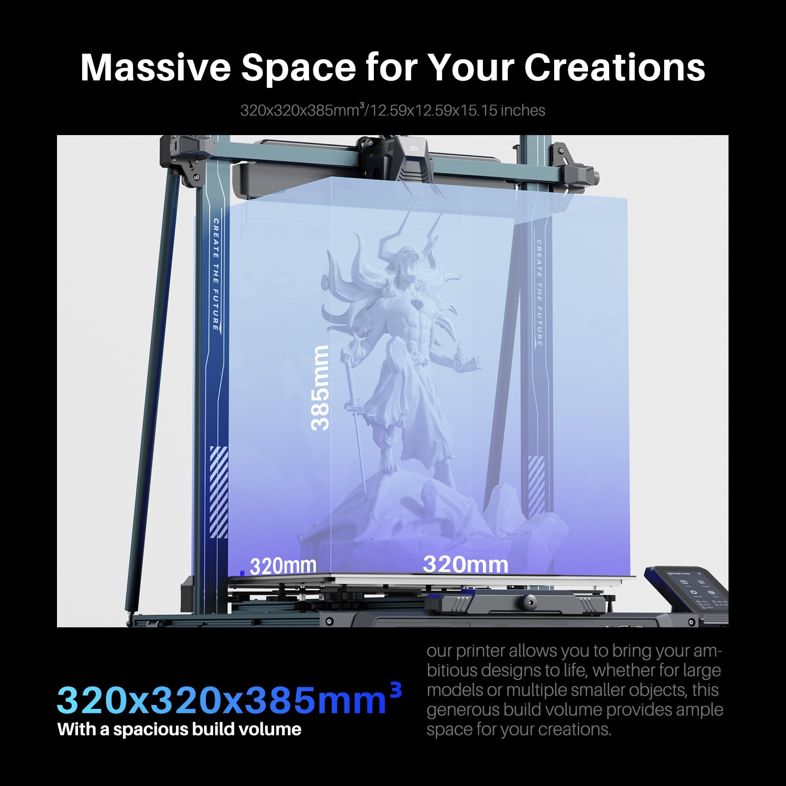 ELEGOO Centauri Carbon 3D Printer, CoreXY 500mm/s High Speed Printing with Auto Calibration, 320°C Nozzle and Built-in Camera, Ready to Print Out of the Box, 256x256x256mm Printing Size