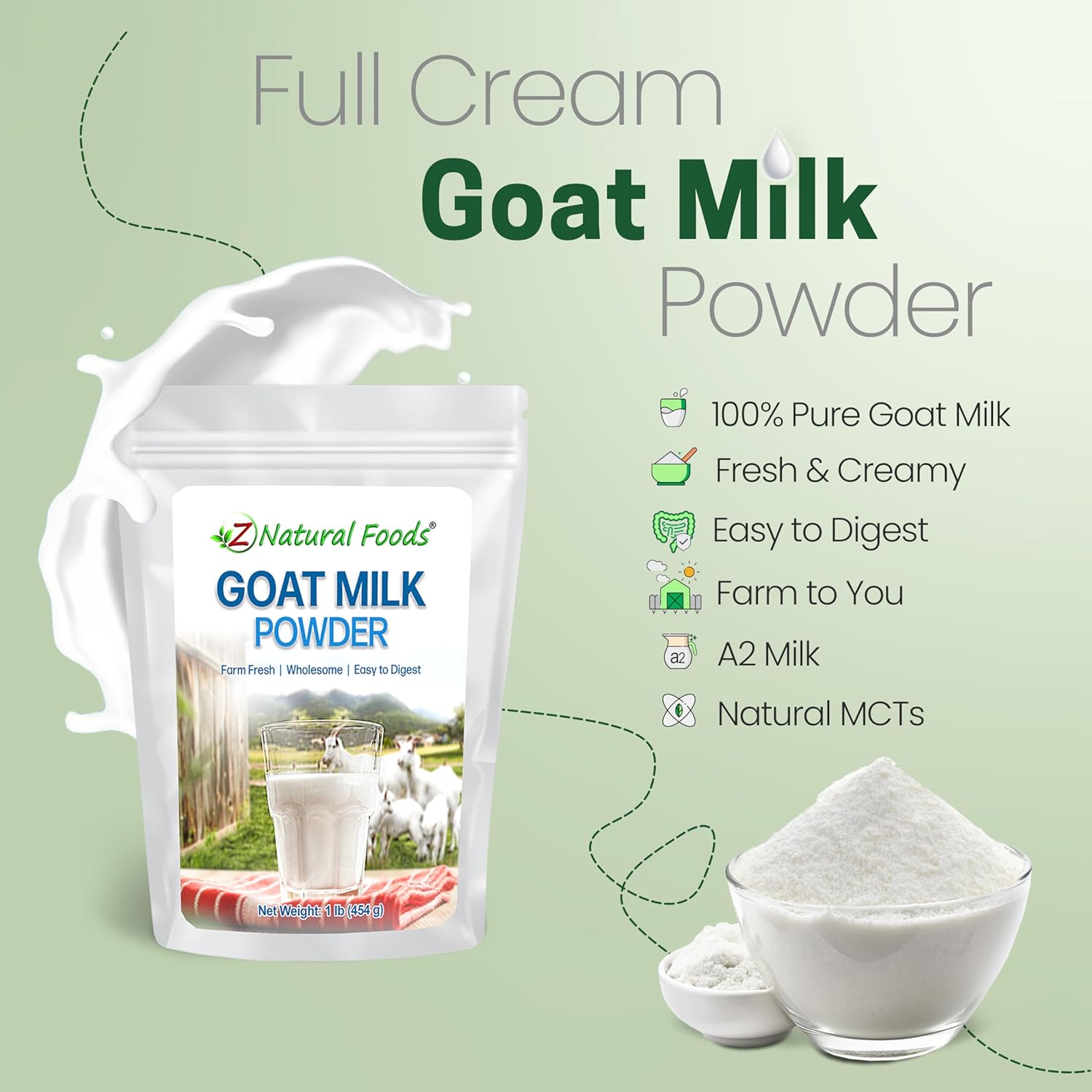 Z Natural Foods Premium Whole Milk Powder - Powdered Milk for Baking, Cooking, Drinks - Dry Milk Powder, Pasteurized, Non-GMO, Gluten-Free, Kosher-Certified, 5 lbs