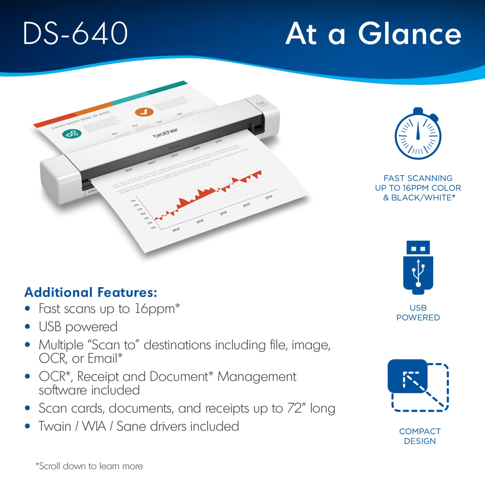 Brother DS-640 Compact Mobile Document Scanner, (Model: DS640)