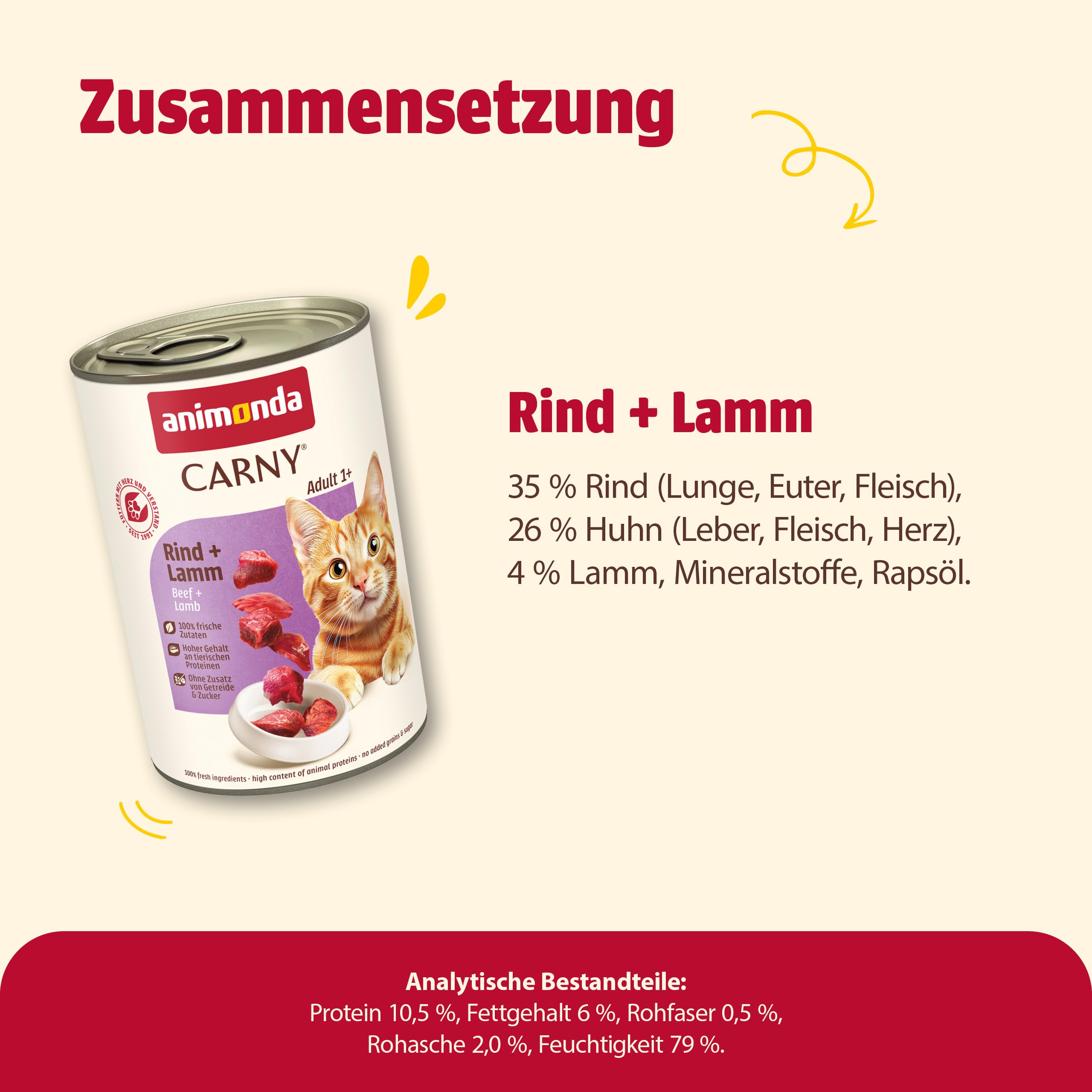 animonda Carny Adult Huhn + Lachs (6 x 400 g), Katzennassfutter für ausgewachsene Katzen, Nassfutter mit 100 % frischen, fleischlichen Zutaten, Katzenfutter ohne Getreide und Zucker
