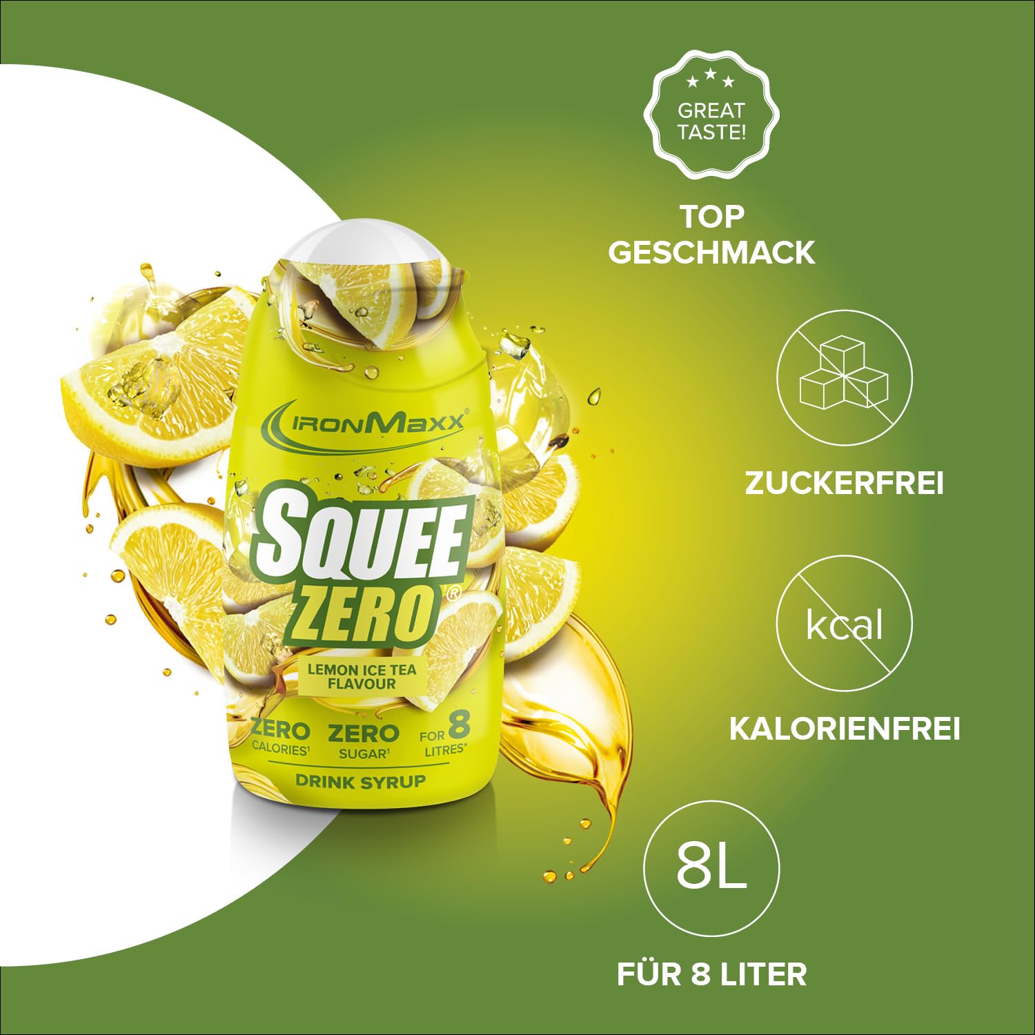 IronMaxx SqueeZero - Raspberry 65ml | Sirup, Erfrischendes Geschmackserlebnis für 8 Liter, Zuckerfrei und Kalorienfrei in 100ml verzehrfertigem Getränk