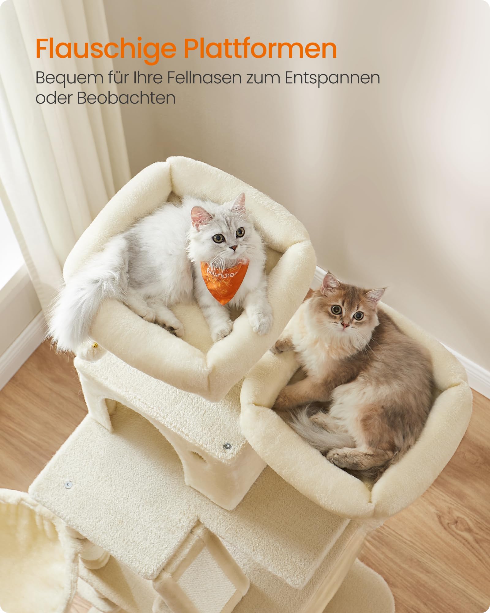 Feandrea Kratzbaum groß, 203,5 cm hoch, XXL Katzenbaum, mit 13 Kratzsäulen, 2 Plattformen, 2 Höhlen, Korb, Hängematte, Plüschbälle, mehrstöckiger Katzenkratzbaum, rauchgrau PCT190G01