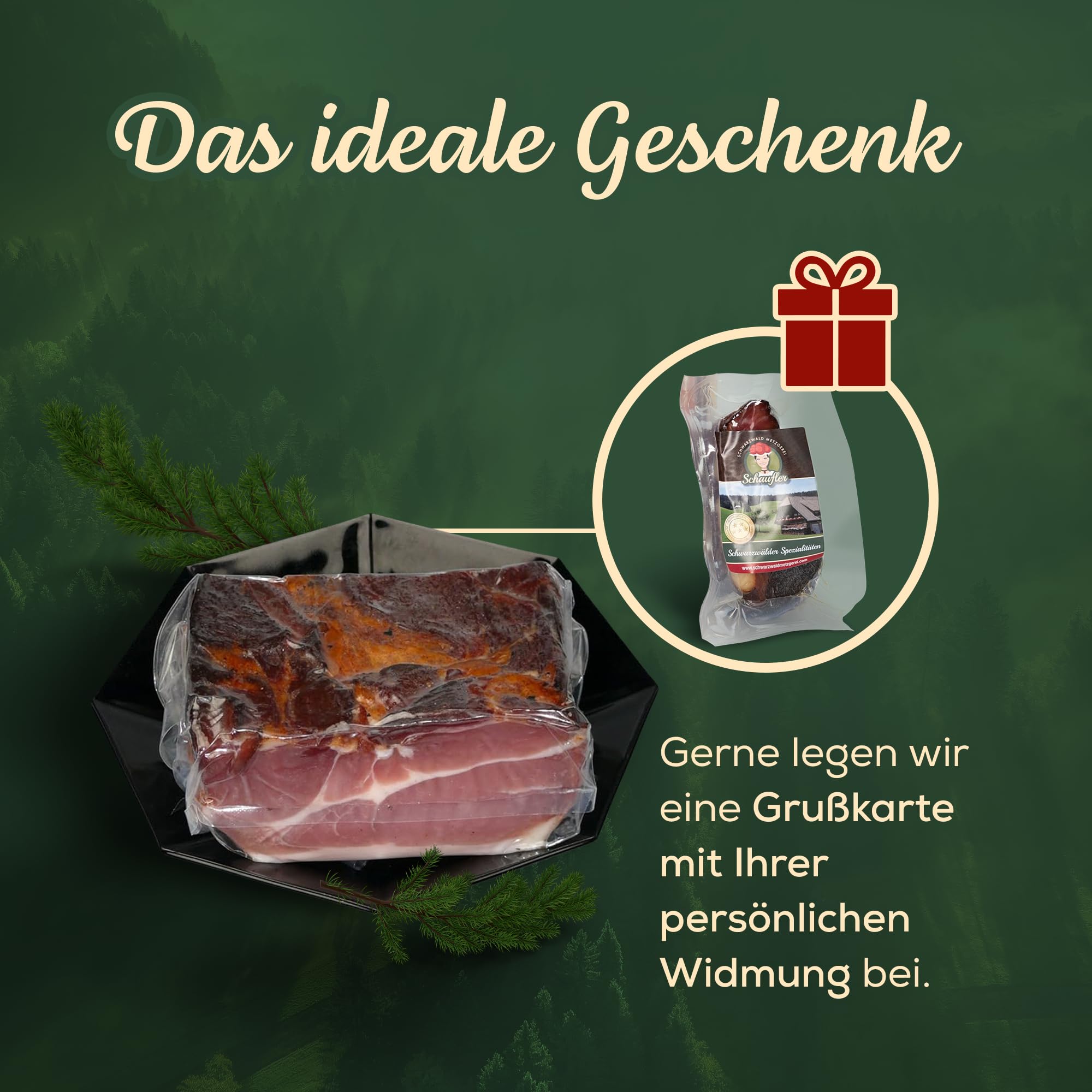 Schwarzwald Metzgerei – Schwarzwälder Schinken am Stück mit herzhaft rauchigem Aroma – Räucherschinken nach Schwarzwälder Tradition (1000g)