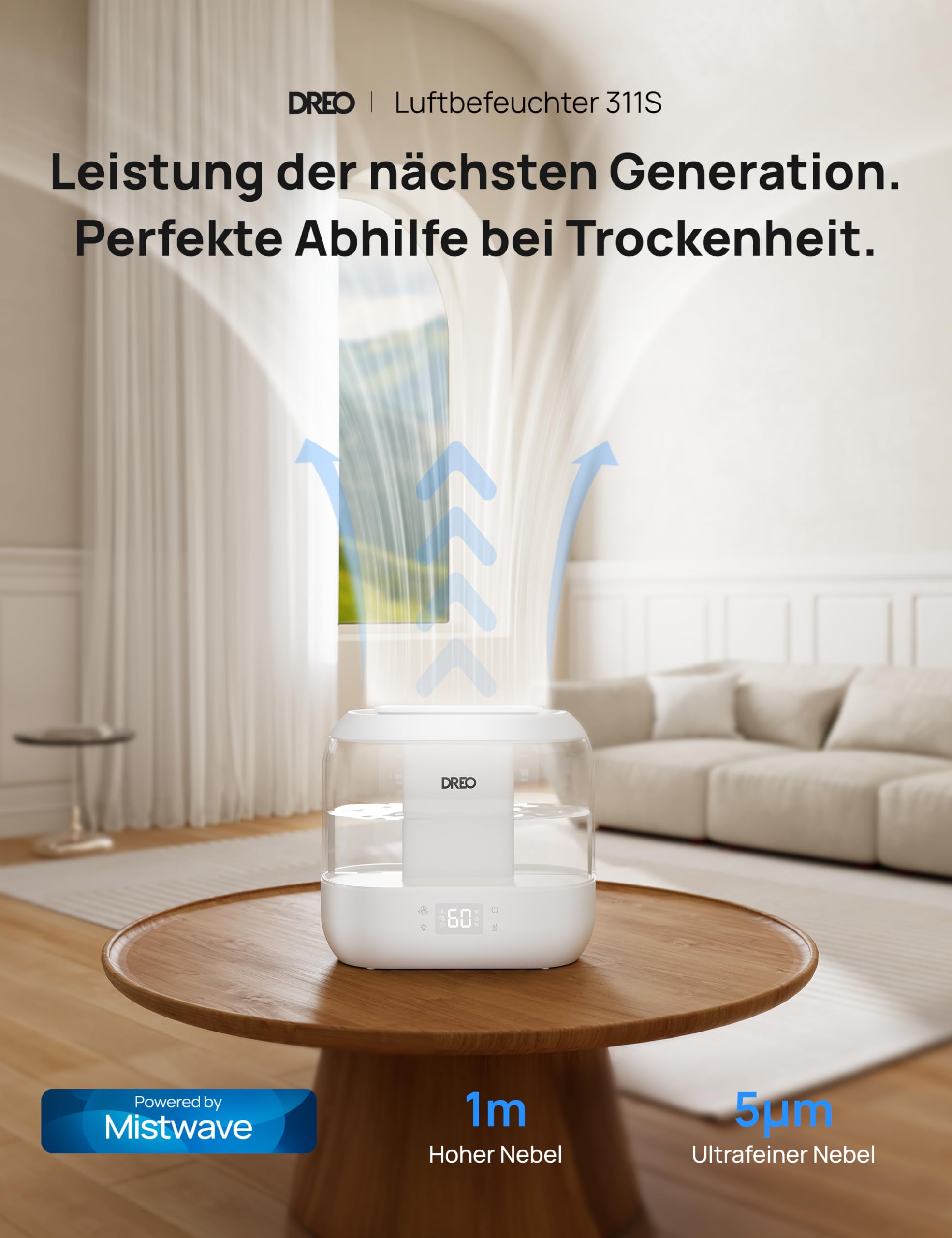 Dreo Smart Luftbefeuchter für Schlafzimmer, oben befüllbarer 4L Supergroßer Kühler Nebel Humidifier mit Öl Diffusor und Nachtlicht, 36 Stunden Laufzeit, leiser Ultraschall Luftbefeuchter Zuhause