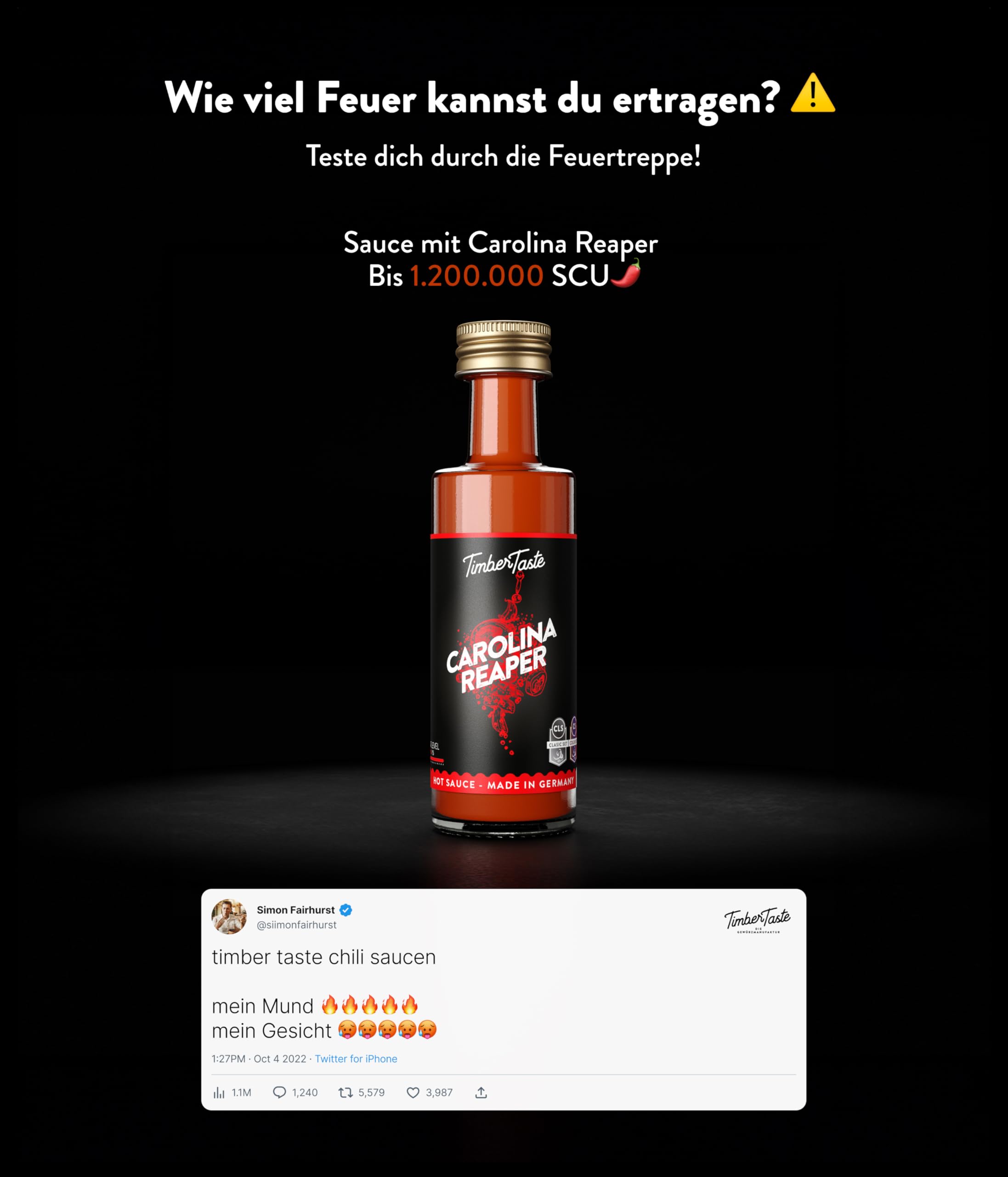 TIMBER TASTE® Chili Geschenkset scharfe Soßen Set - 5 Hot Sauce Set je 40ml in Geschenkverpackung für Liebhaber & Genießer scharfer Saucen | Ostergeschenk Mann | kleine Ostergeschenke Männer