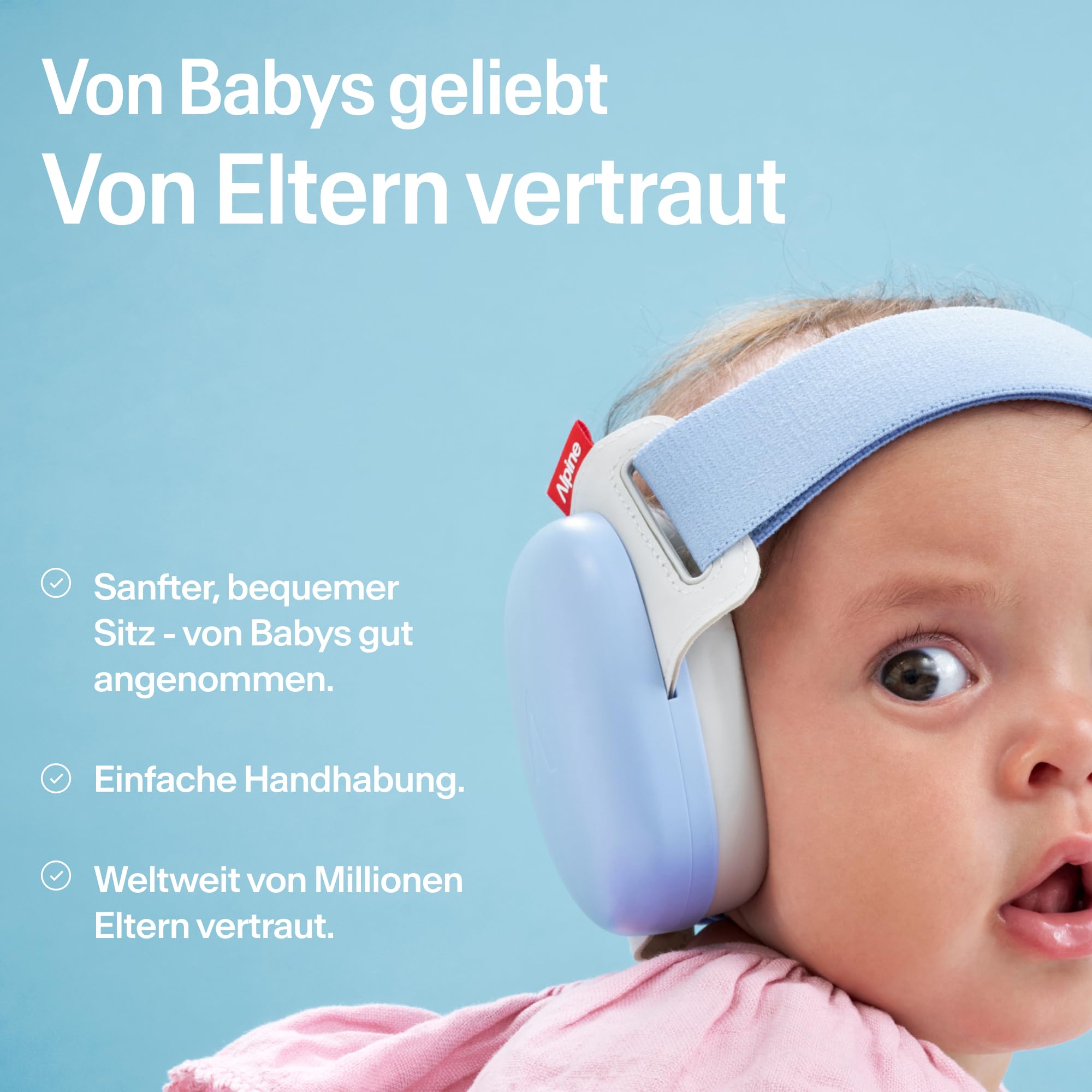 Alpine Muffy Baby Classic - Gehörschutz für Babys - Verstellbares ANTI-SLIP-Kopfband bis 48 Monate - In Deutschland auf Sicherheit getestet - Lärmschutz Kopfhörer verhindert Gehörschäden, Schwarz