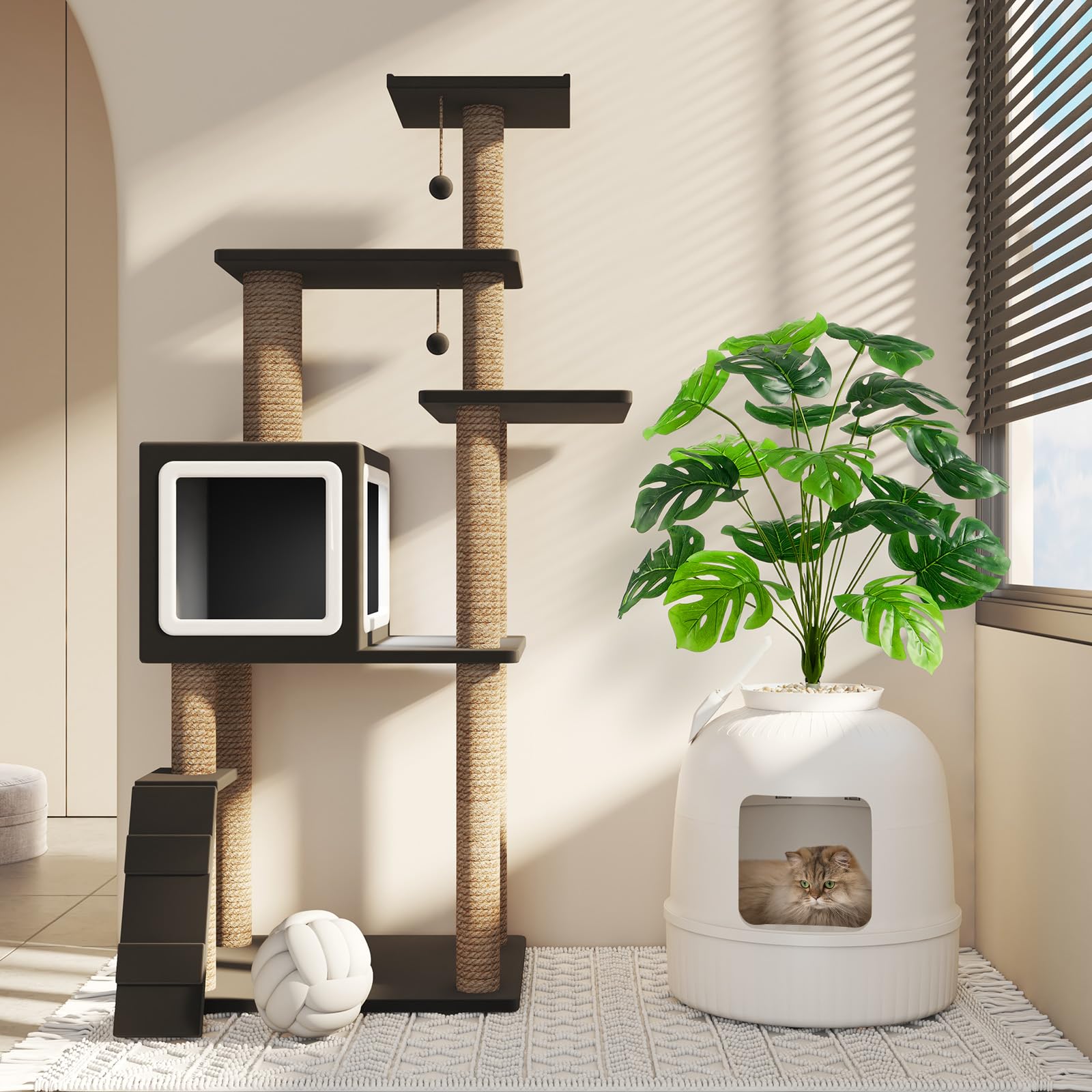 Lifewit Katzenklo Blumentopf mit Pflanze & Schaufel, Katzenklo Versteckt, Katzentoilette XXL mit Geruchskontrolle & Kohlefilter, Wohnzimmer, Schlafzimmer, Ecke, Weiß