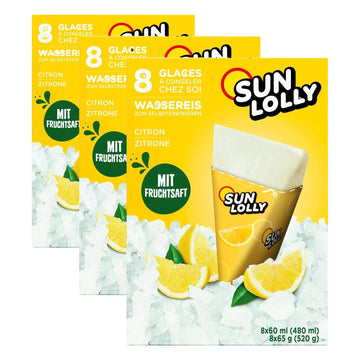 Sun Lolly Wassereis Zitrone 12er Vorratspack | Mit Fruchtsaft | Zum Selbsteinfrieren | Ohne künstliche Aromen | Frei von Süßungsmittel | Laktosefrei | Glutenfrei | 12 x 480ml