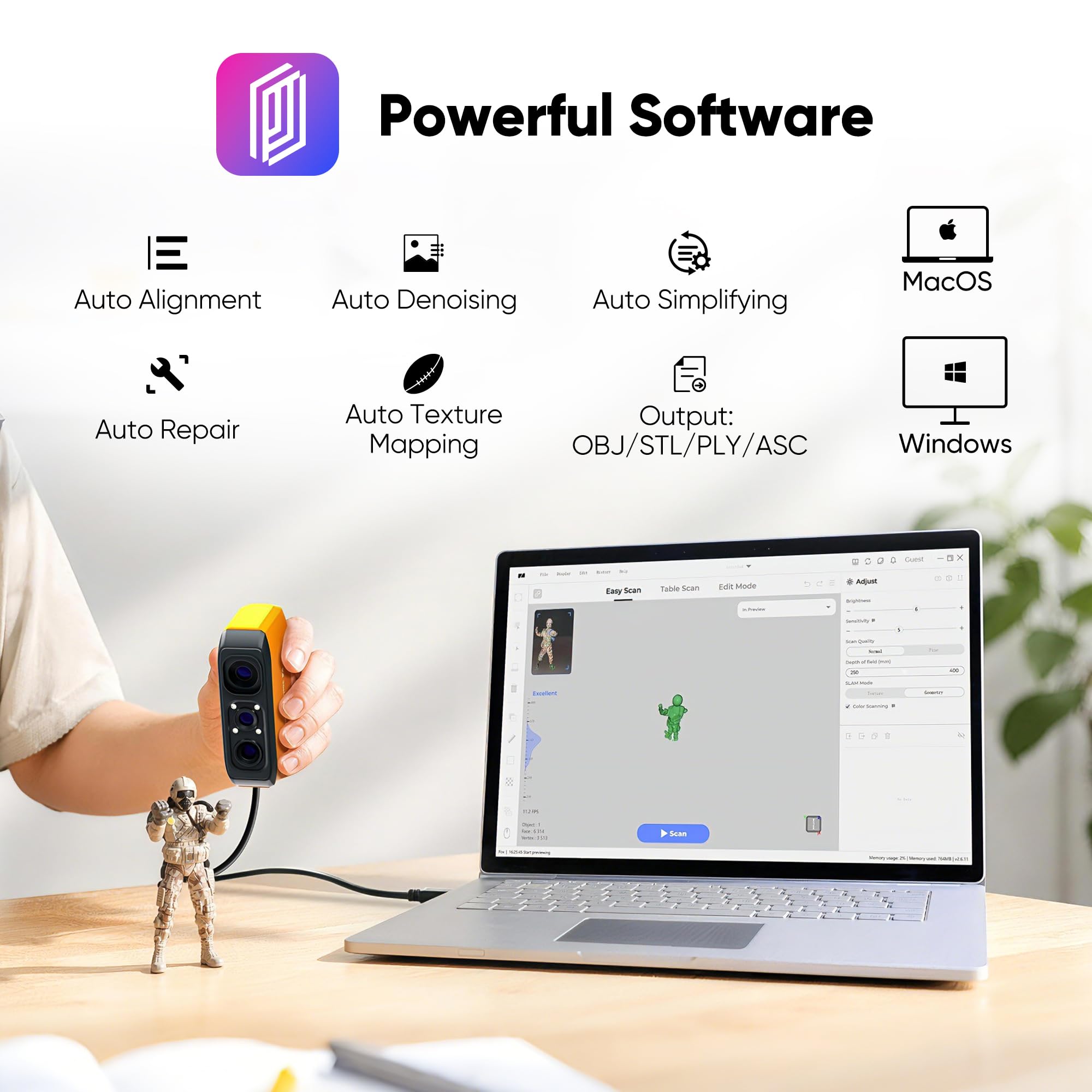 3DMakerpro Fox Entry-Level Medium-Format 3D Scanners for 3D Printing, Handheld 3D Scanner with Markerless AI Visual Tracking, 10FPS Fast Scan, 0.07mm Accuracy for 3D Printer