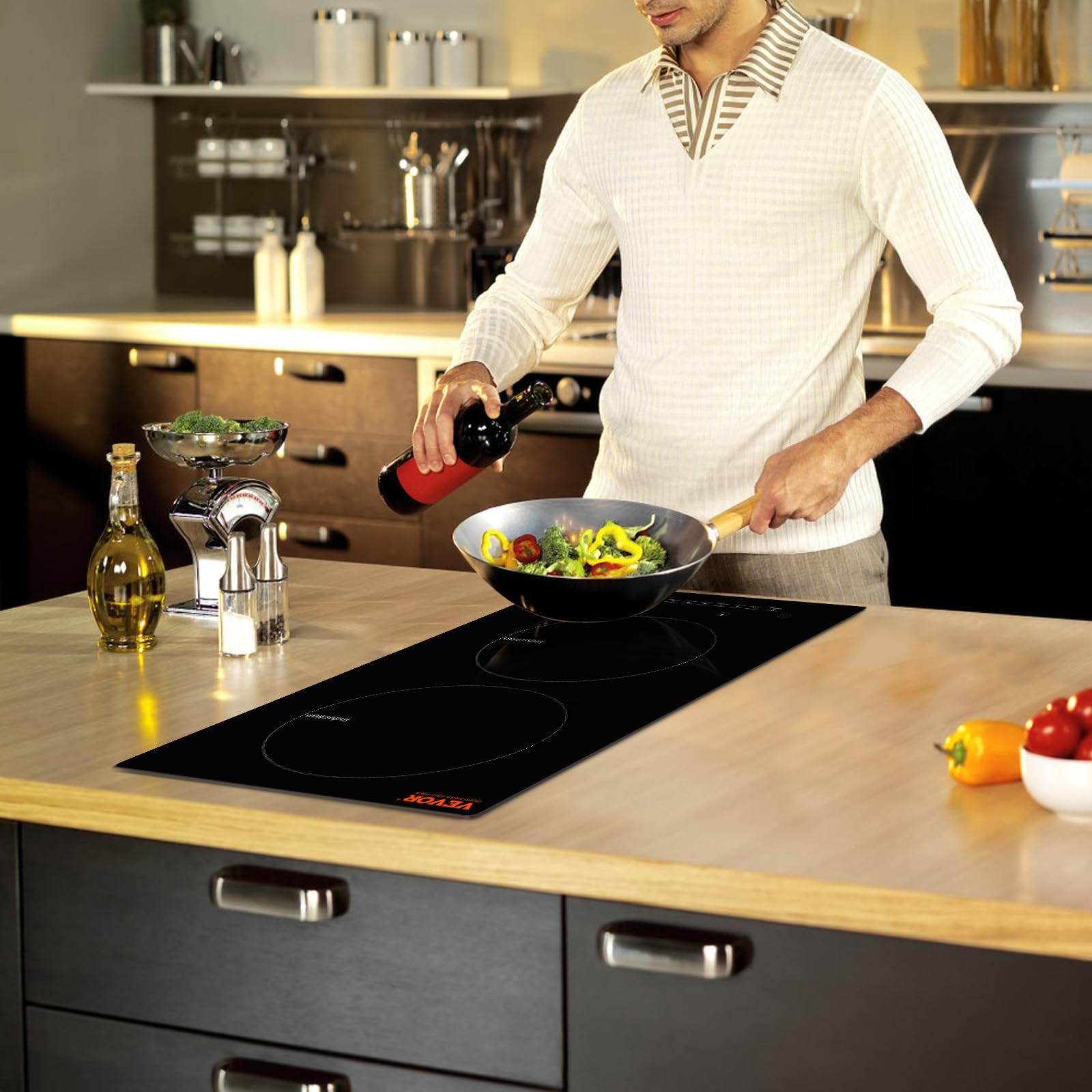 VEVOR Built-in Induction Electric Stove Top 30 Inch,5 Burners Electric Cooktop,9 Power Levels & Sensor Touch Control,Easy to Clean Ceramic Glass Surface,Child Safety Lock,240V