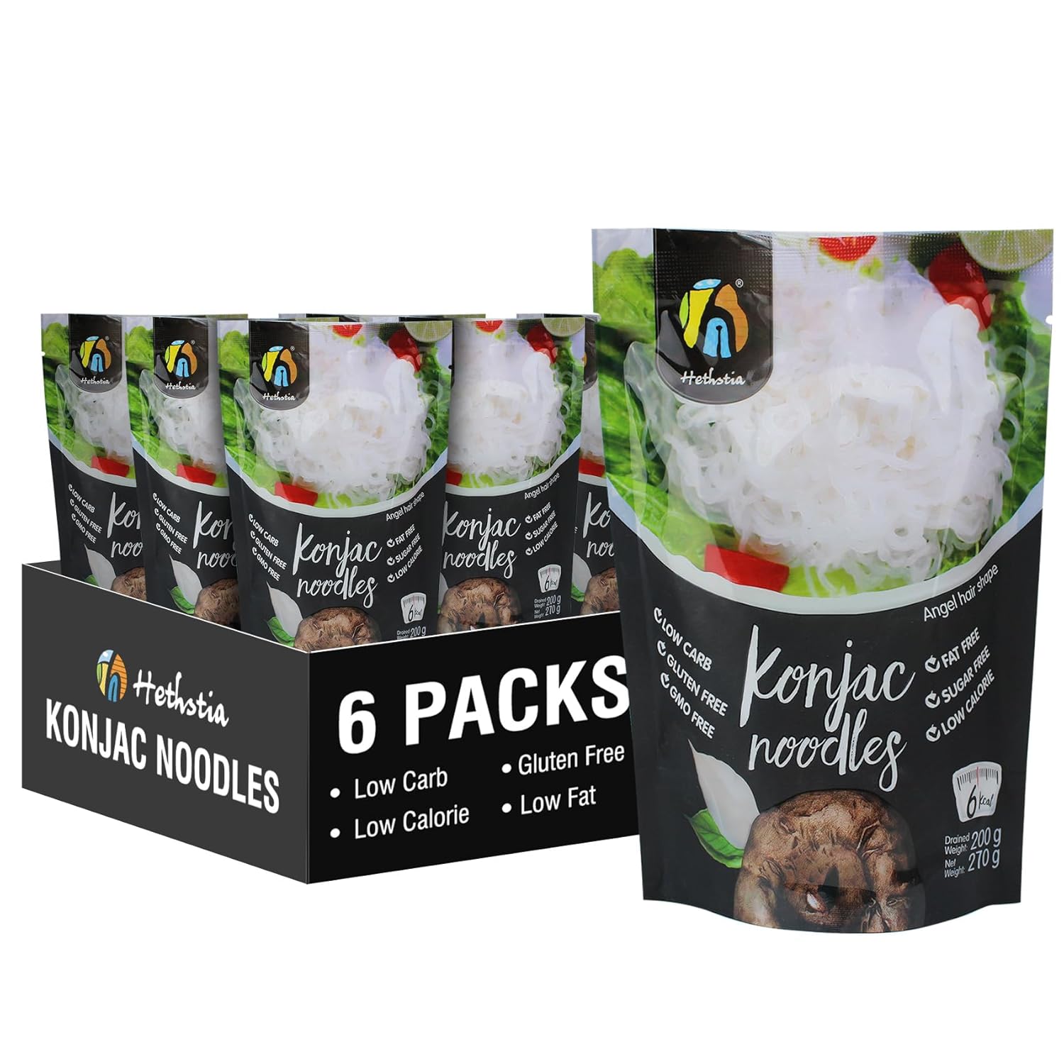 Hethstia Konjac Noodles, 10 Packs Shirataki Spaghetti - Low Carb, Low Calorie, Ready to Eat Konjac Pasta - Keto, Gluten-Free, Vegan, Fat-Free, 0 Sugar, Healthy Low Carb Pasta Substitute