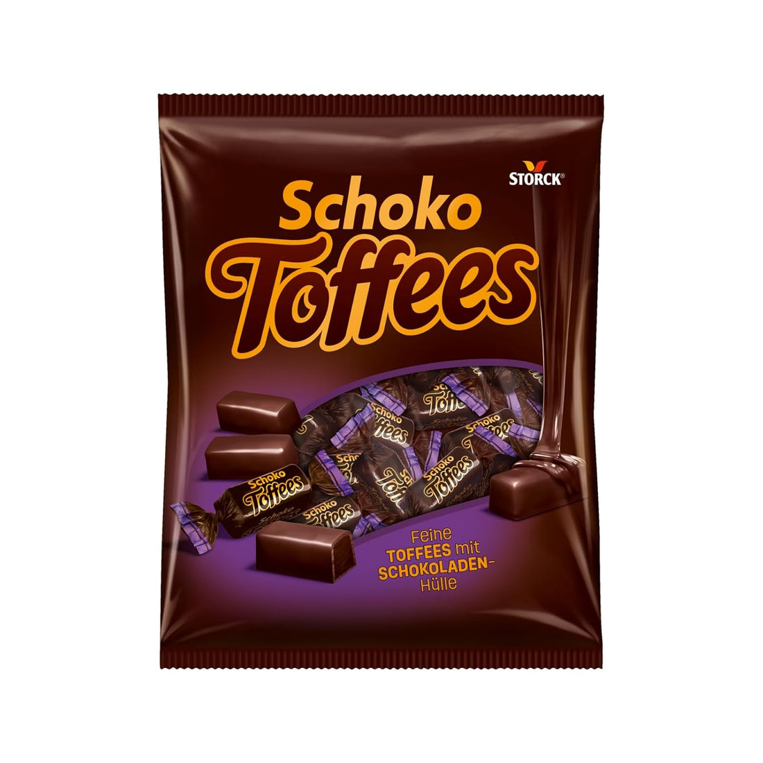 Schoko Toffees – 1 x 325 g – softe Toffee Kaubonbons mit feinherbem Schokoladenüberzug (30%) – Einzeln verpackte Süßigkeiten