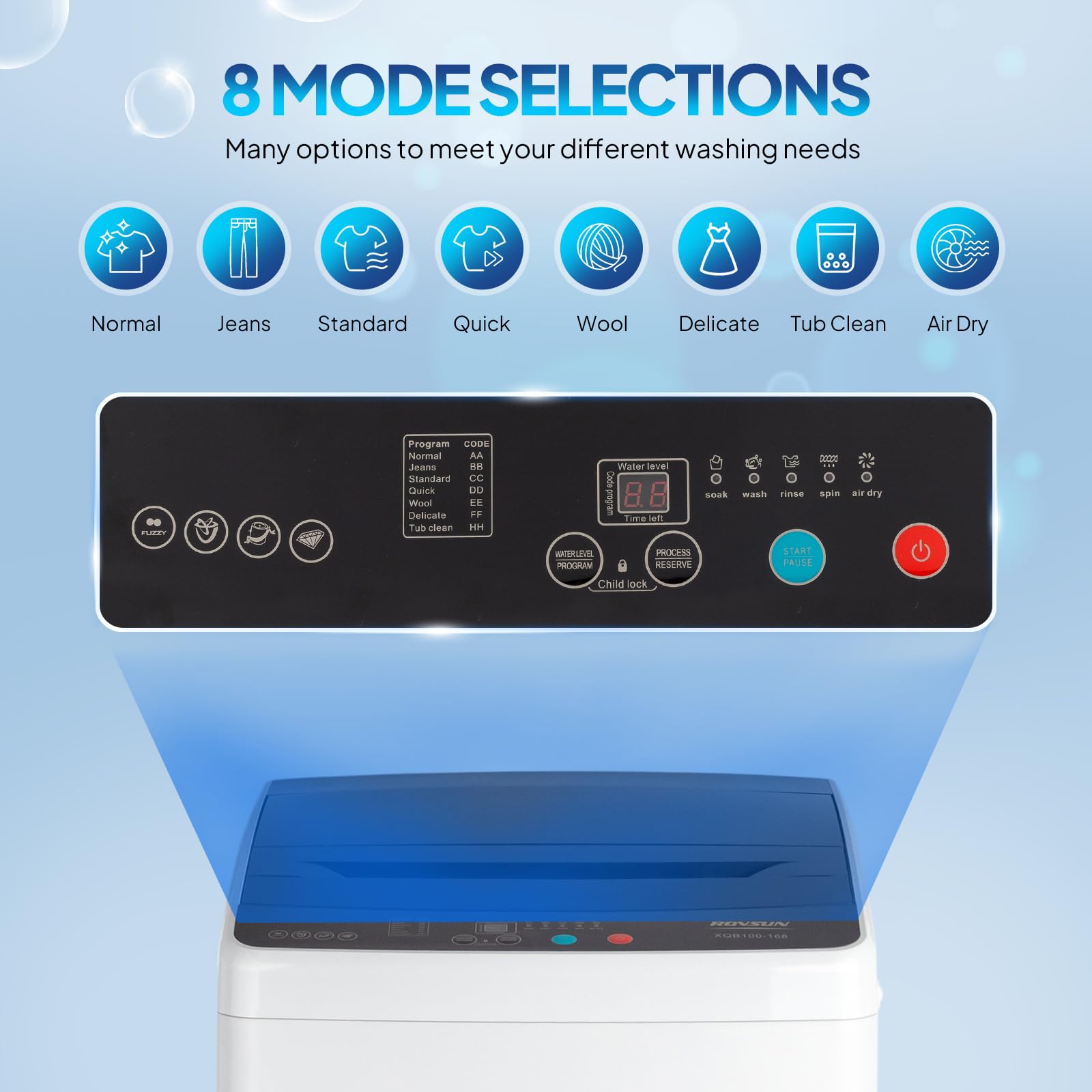 ROVSUN 17.8LBS Portable Washing Machine, Full-Automatic Electric Laundry Machine with Stainless Steel Drum, Compact Washer and Spin Dryer Combo with Drain Pump for Apartment, Dorm, Home