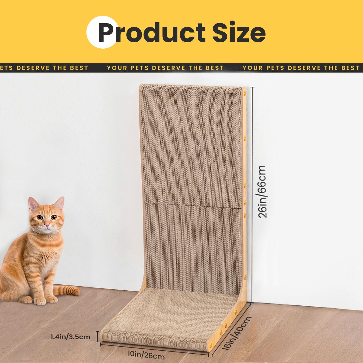 Conlun Kratzbrett für Katzen, 58 cm L-förmige Wandmontage, vertikale Kratzfläche, strapazierfähige Pappe zum Möbelschutz für Wohnungskatzen, Groß,Holzoptik