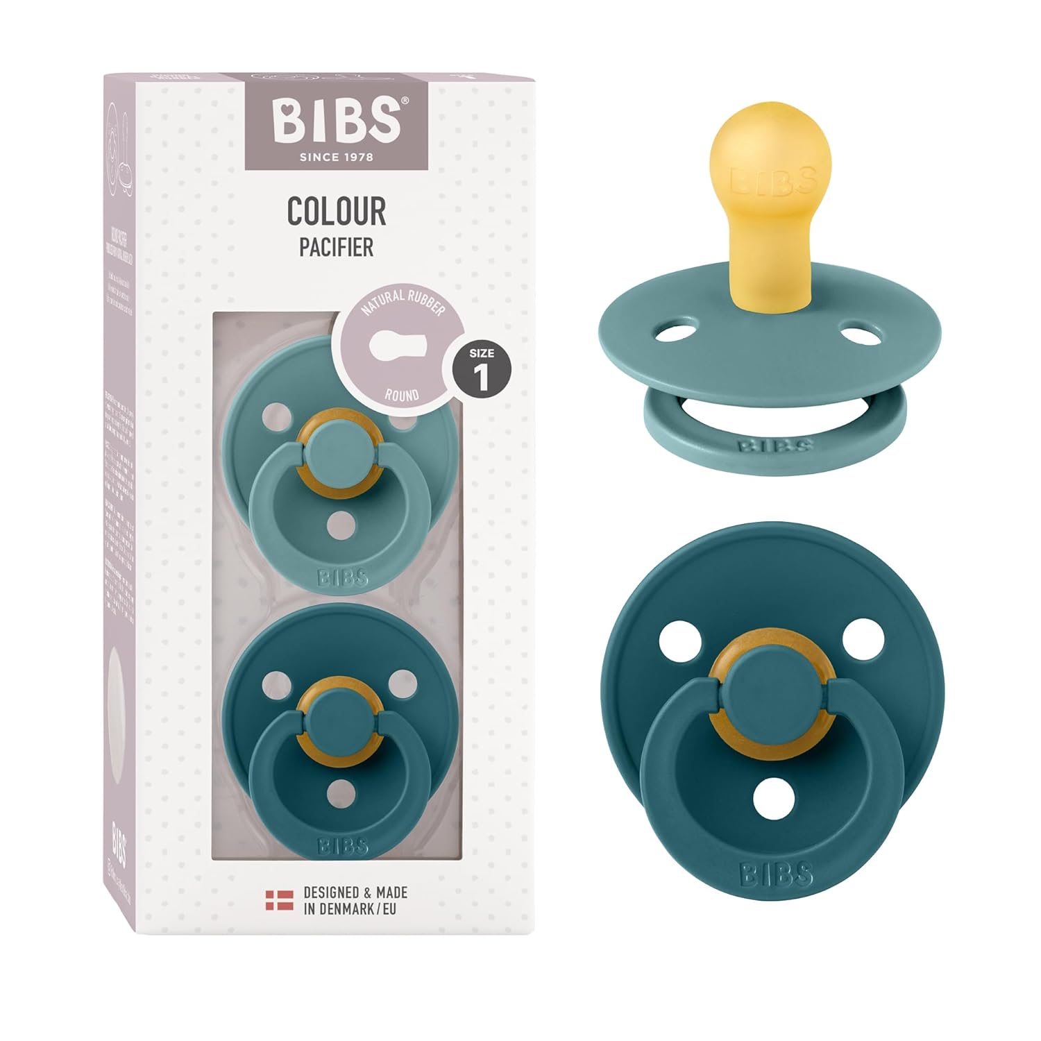 BIBS Colour Schnuller 2er-Pack, BPA-frei, Kirschform Nippel. Naturkautschuk/Latex, Hergestellt in Dänemark. Größe 1 | 0+ Monate | 2-Pack, Ivory/Sage
