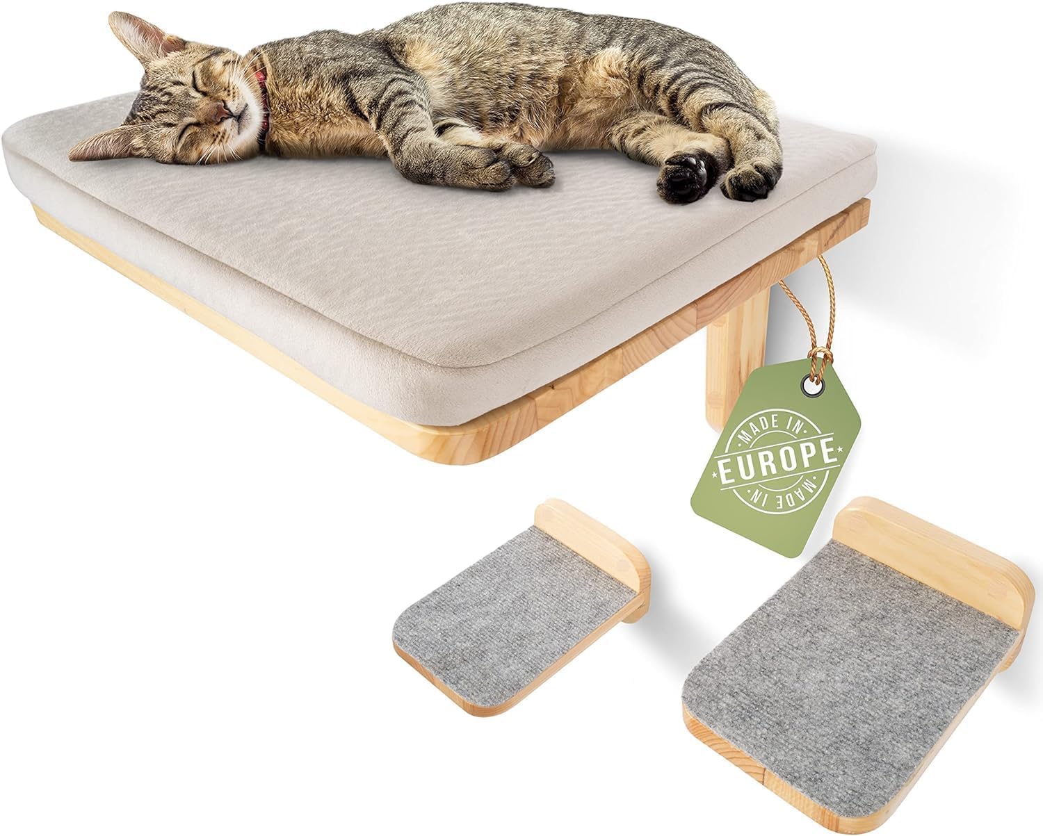 WOOWOOD® 2X Kletterwand Katzen - 3X Katzentreppe Wand [Beste Stabilität] - Kratzbaum Wand, Hängematte Katze, Wandkratzbaum, Katzenmöbel, Katzenwand, Katzen Kletterwand Set (5 teilig)