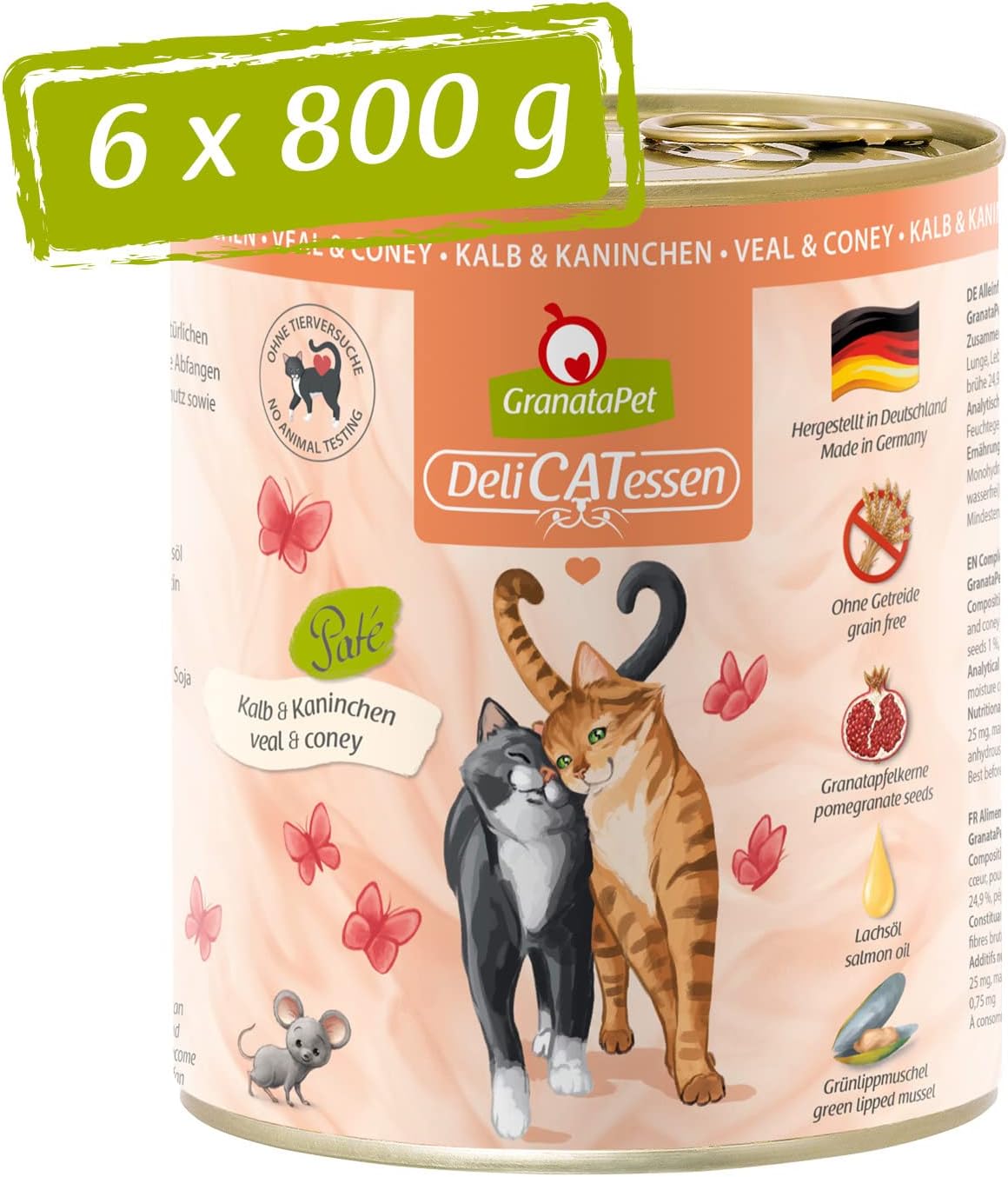 GranataPet DeliCatessen Huhn PUR, Nassfutter für Katzen, Futter ohne Getreide & ohne Zuckerzusätze, Katzenfutter mit hohem Fleischanteil & hochwertigen Ölen, 6 x 400 g