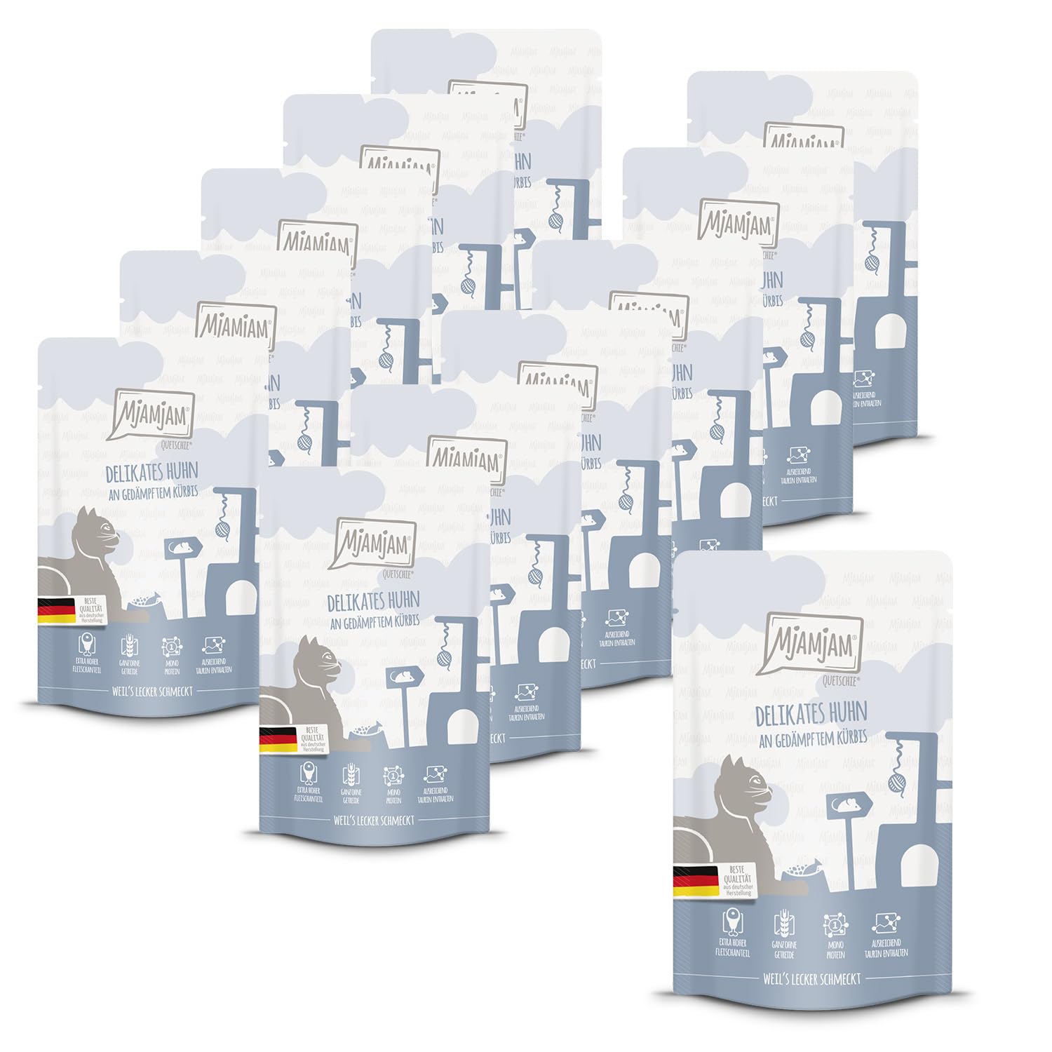 MjAMjAM - Premium Nassfutter für Katzen - saftiges Huhn an leckeren Möhrchen, 6er Pack (6 x 400 g), getreidefrei mit extra viel Fleisch