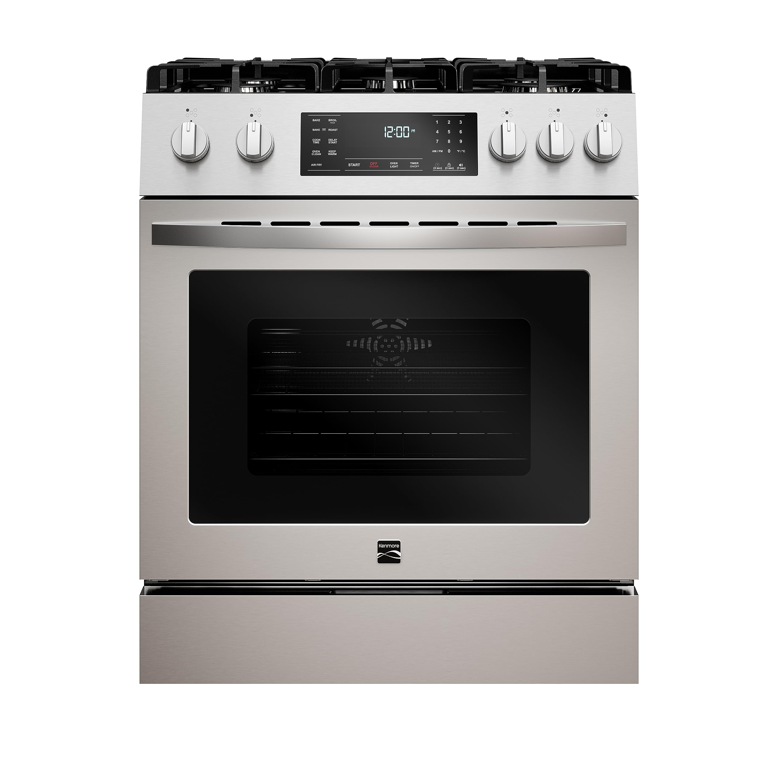Kenmore Front Control Electric Range Oven with 5 Cooktop Elements with 7 Cooking Power Options, True Convection, Steam and Self Clean, Freestanding Oven, 4.8 cu. ft. Capacity Stainless Steel