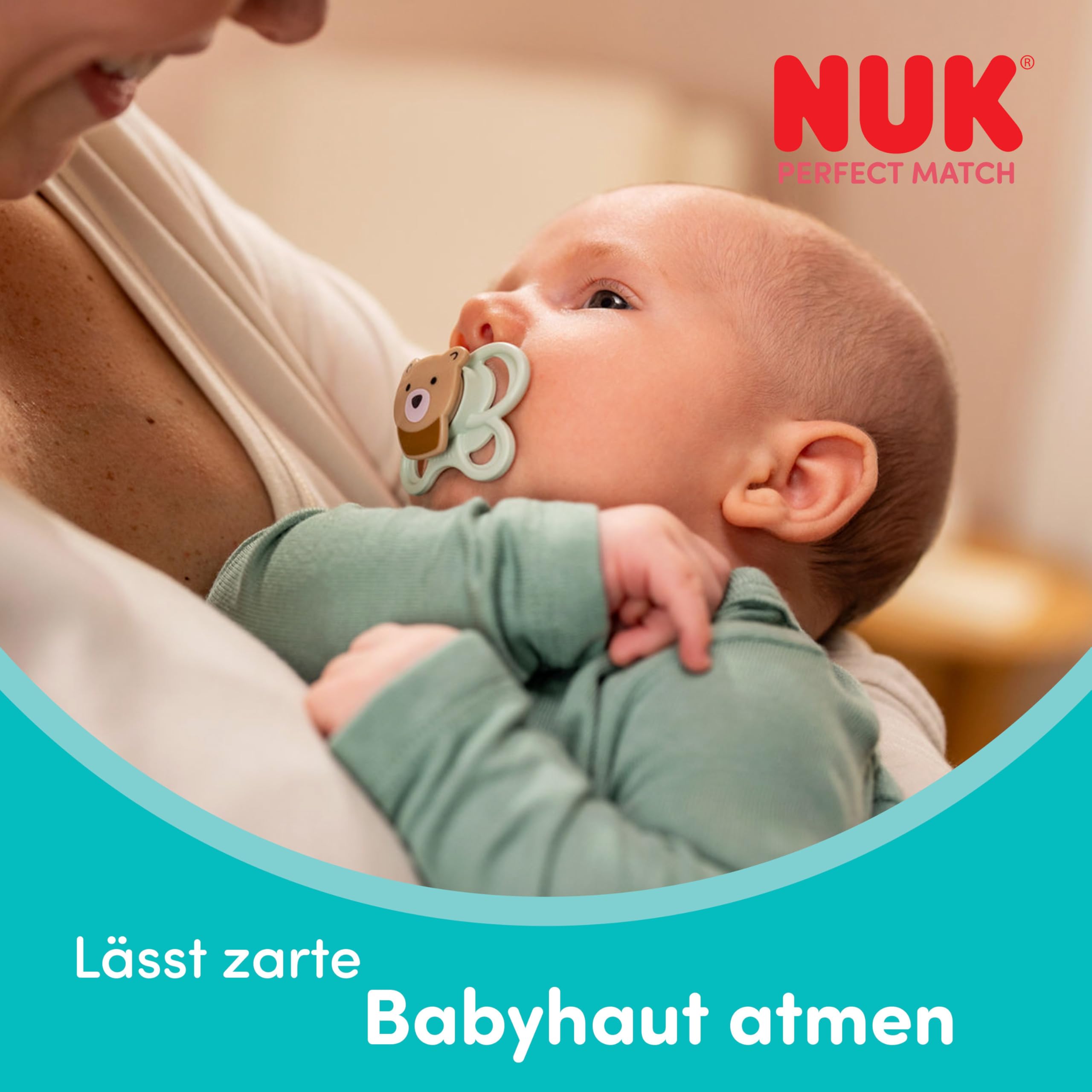 NUK Perfect Match Air Day & Night Baby-Schnuller | 0-6 Monate | Leuchtende Schnuller, die Luftzirkulation fördern & Speichelrash verhindern | 95% Baby-Akzeptanz** | Sortiert | 4 Stück