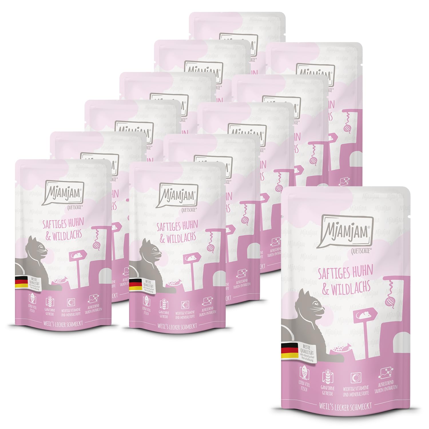 MjAMjAM - Premium Nassfutter für Katzen - saftiges Huhn an leckeren Möhrchen, 6er Pack (6 x 400 g), getreidefrei mit extra viel Fleisch