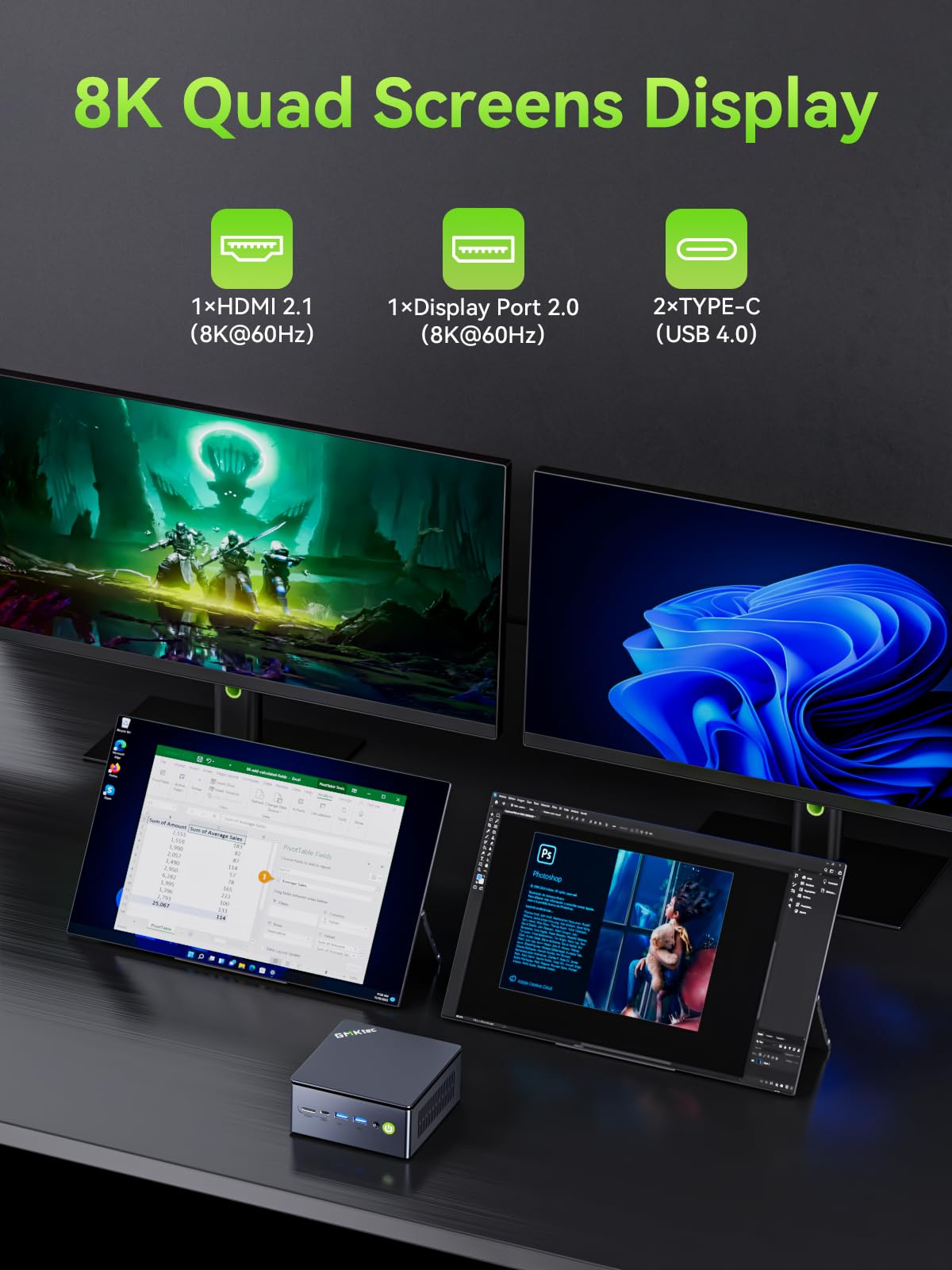 GMKtec K12 Gaming Mini PC Oculink AMD Ryzen 7 H 255 (Upgraded 8745HS) 32GB DDR5 RAM 512GB SSD, Desktop Computer Radeon 780M Graphics, 3X M.2 2280 Storage Expansion, Dual NIC 2.5G, HDMI 2.1, USB4