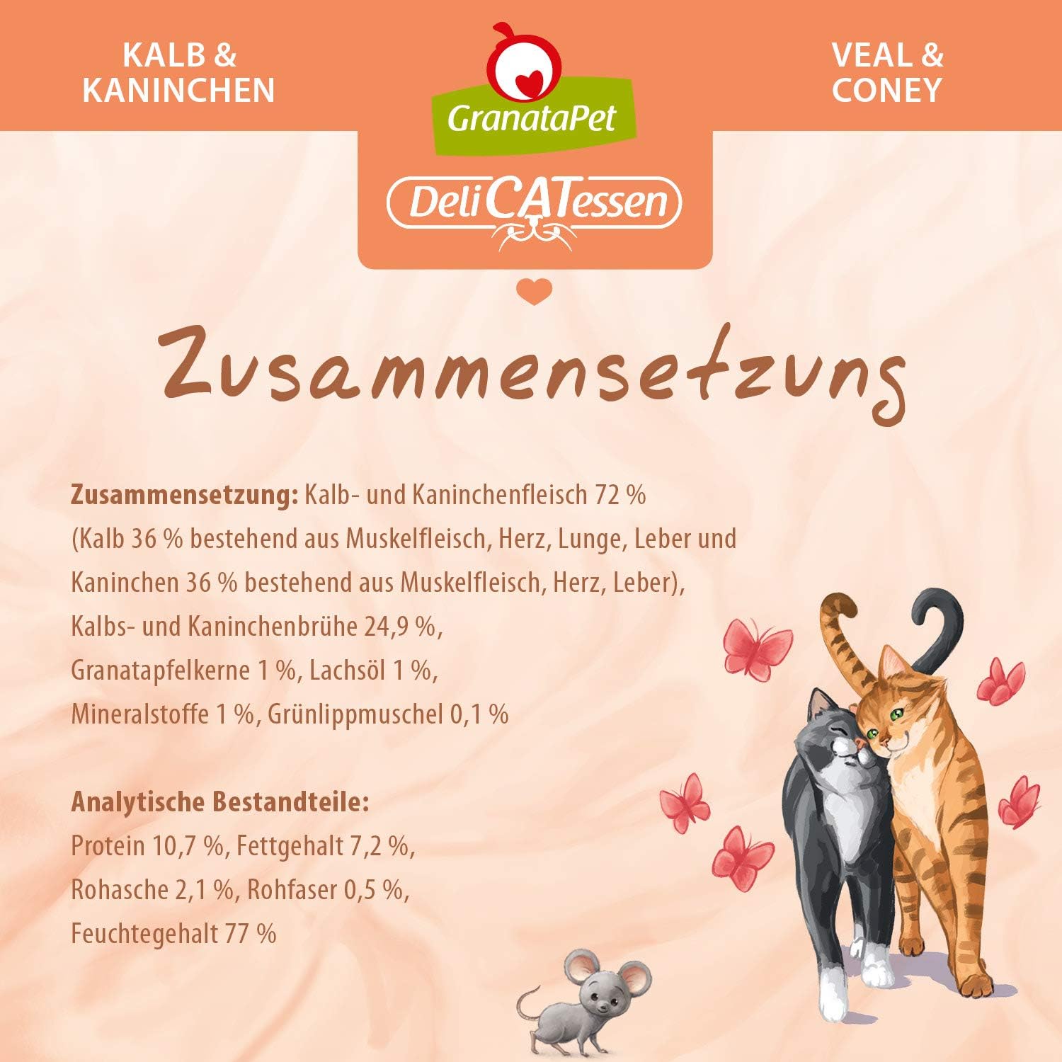 GranataPet DeliCatessen Huhn PUR, Nassfutter für Katzen, Futter ohne Getreide & ohne Zuckerzusätze, Katzenfutter mit hohem Fleischanteil & hochwertigen Ölen, 6 x 400 g